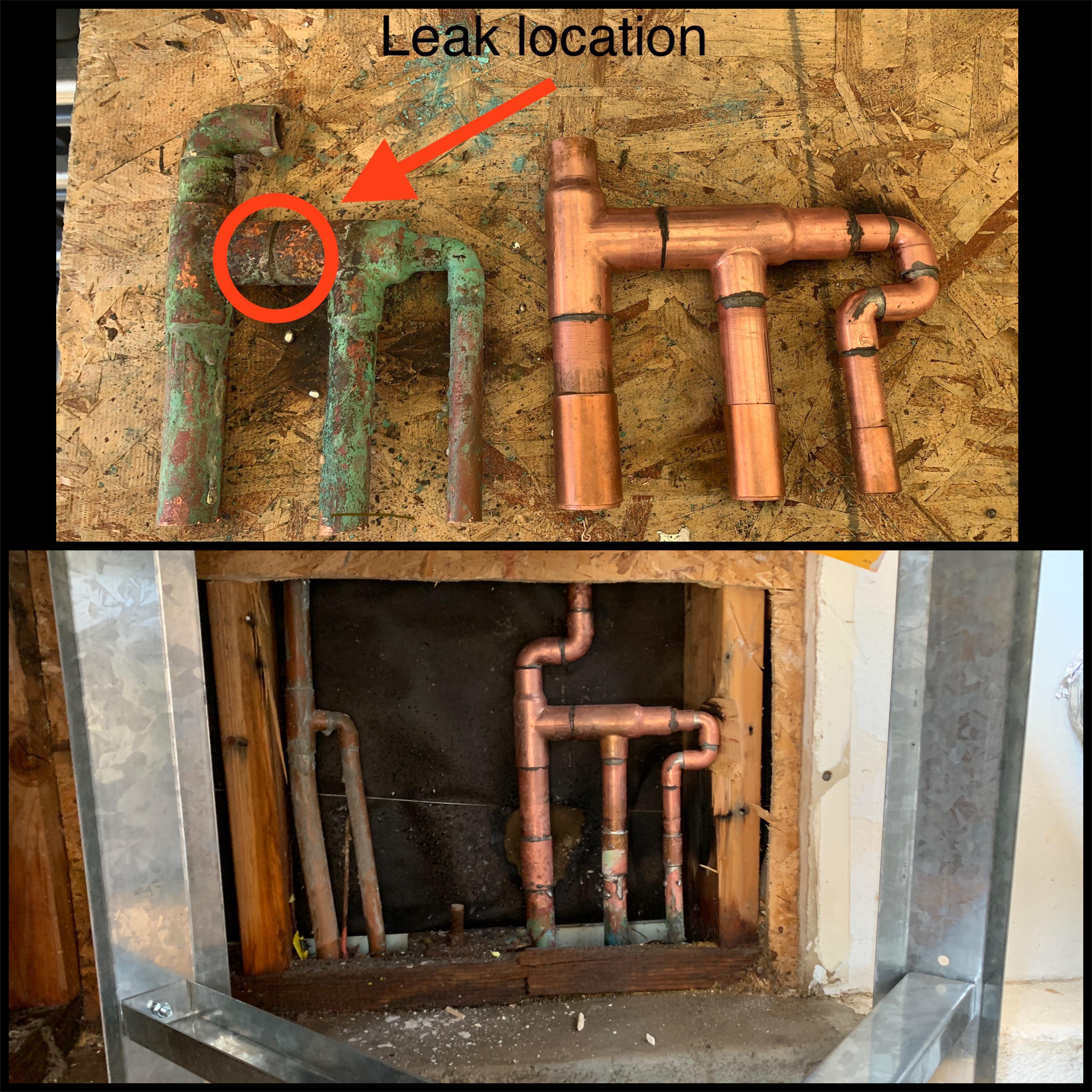 Leaking manifold behind water heater. I fabricated it’s replacement in the back of the work