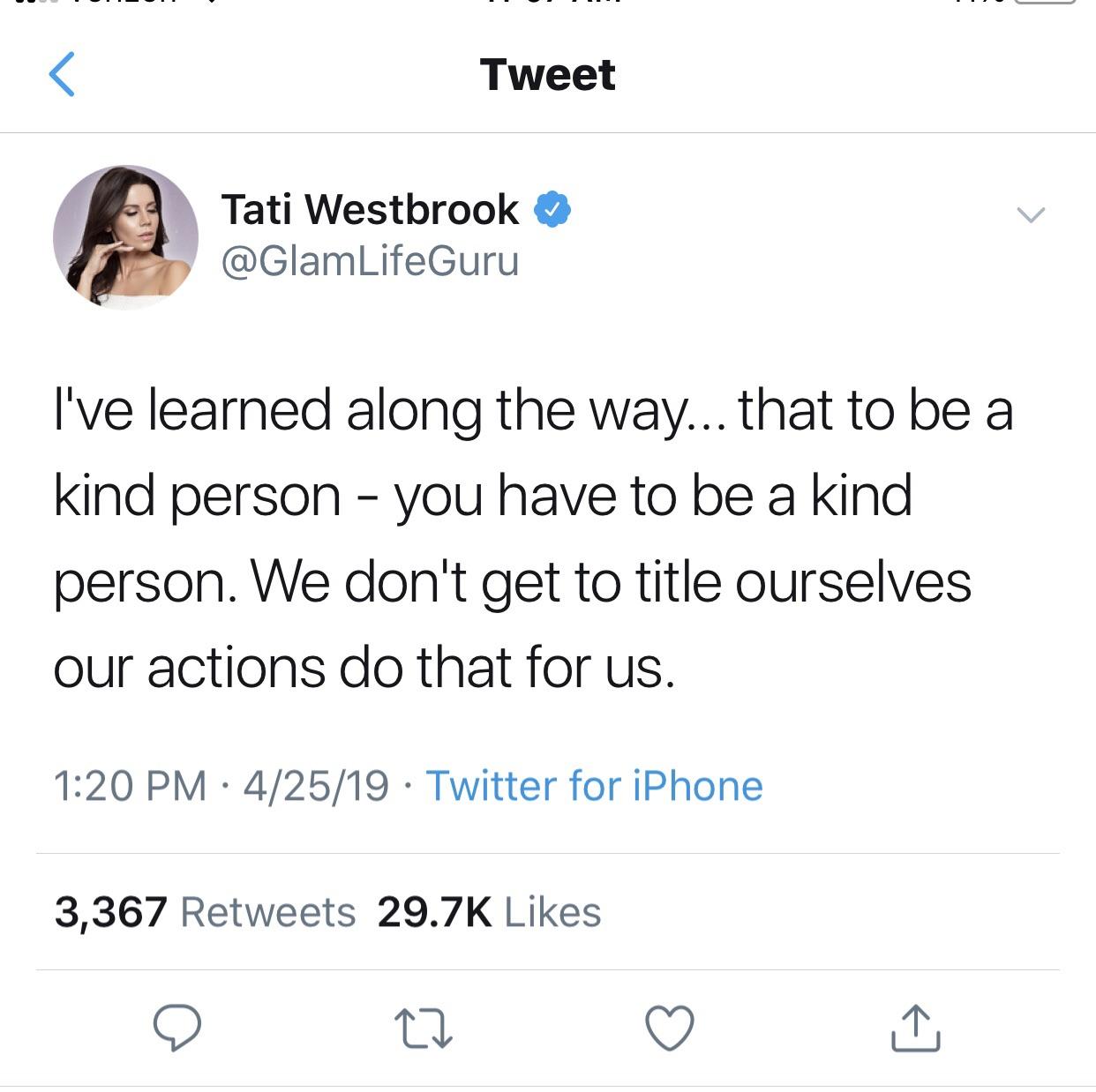 Tati Westbrook posted on twitter, possibly alluding to the whole James