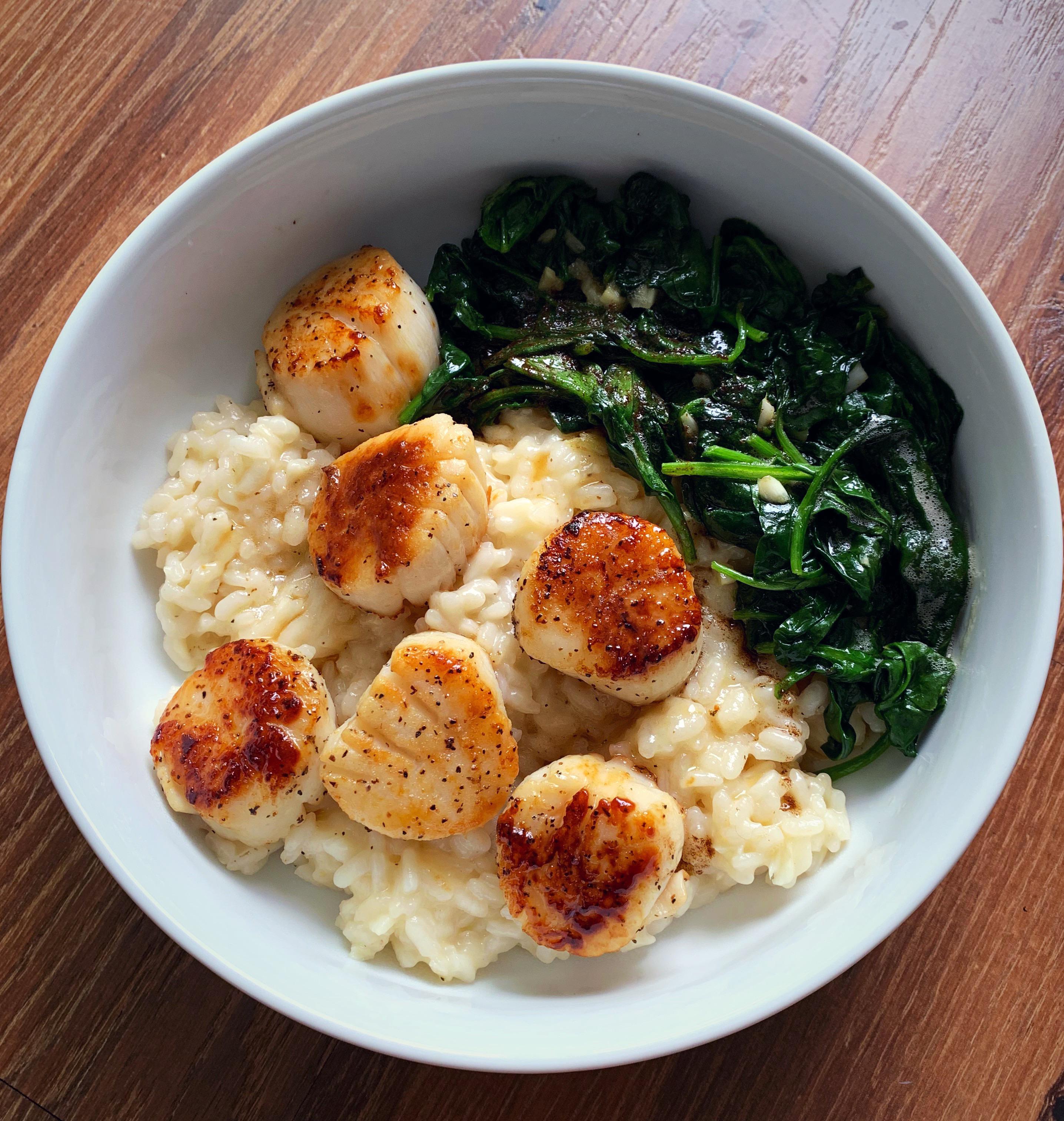 [Homemade] parmesan risotto, sauteed garlic spinach, and pan seared