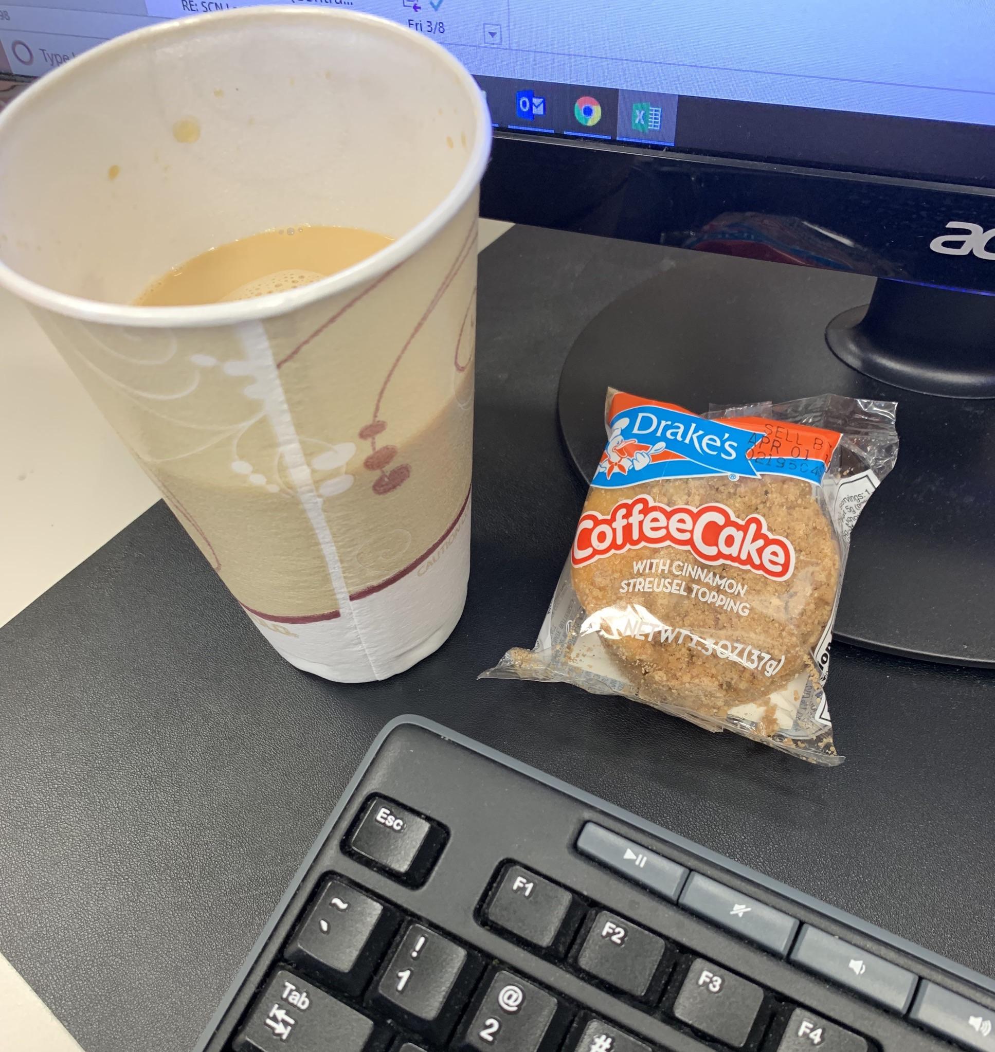 Best way to start the morning...Drake’s coffee cakes (wish it was the