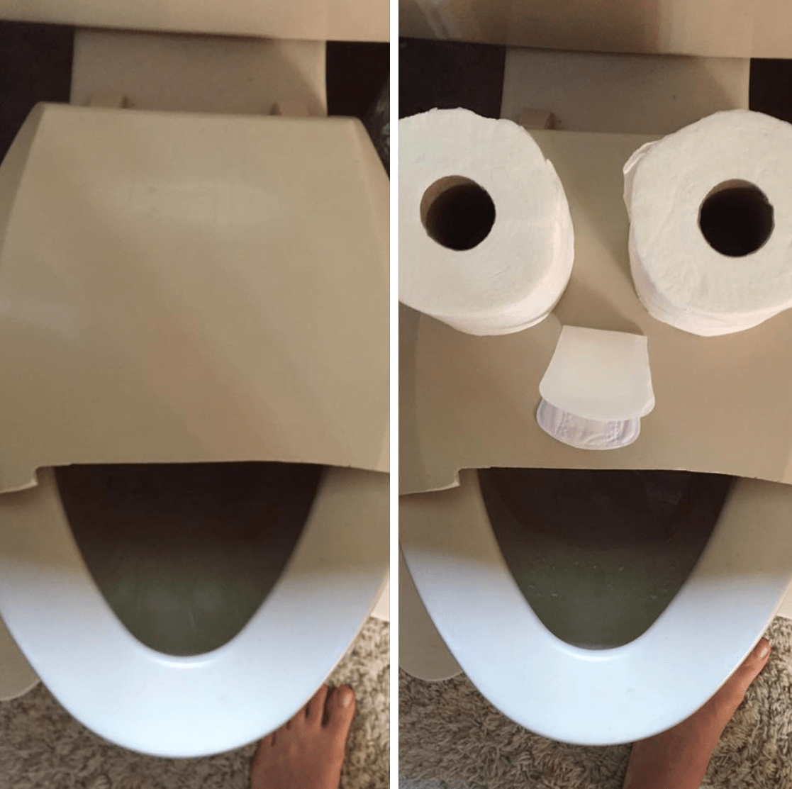 My broken toilet lid with and without decoration. r/mildlyinteresting