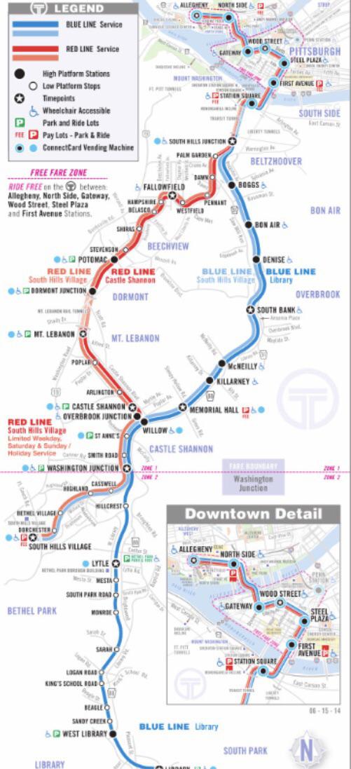 Pittsburgh T Map Blue Line