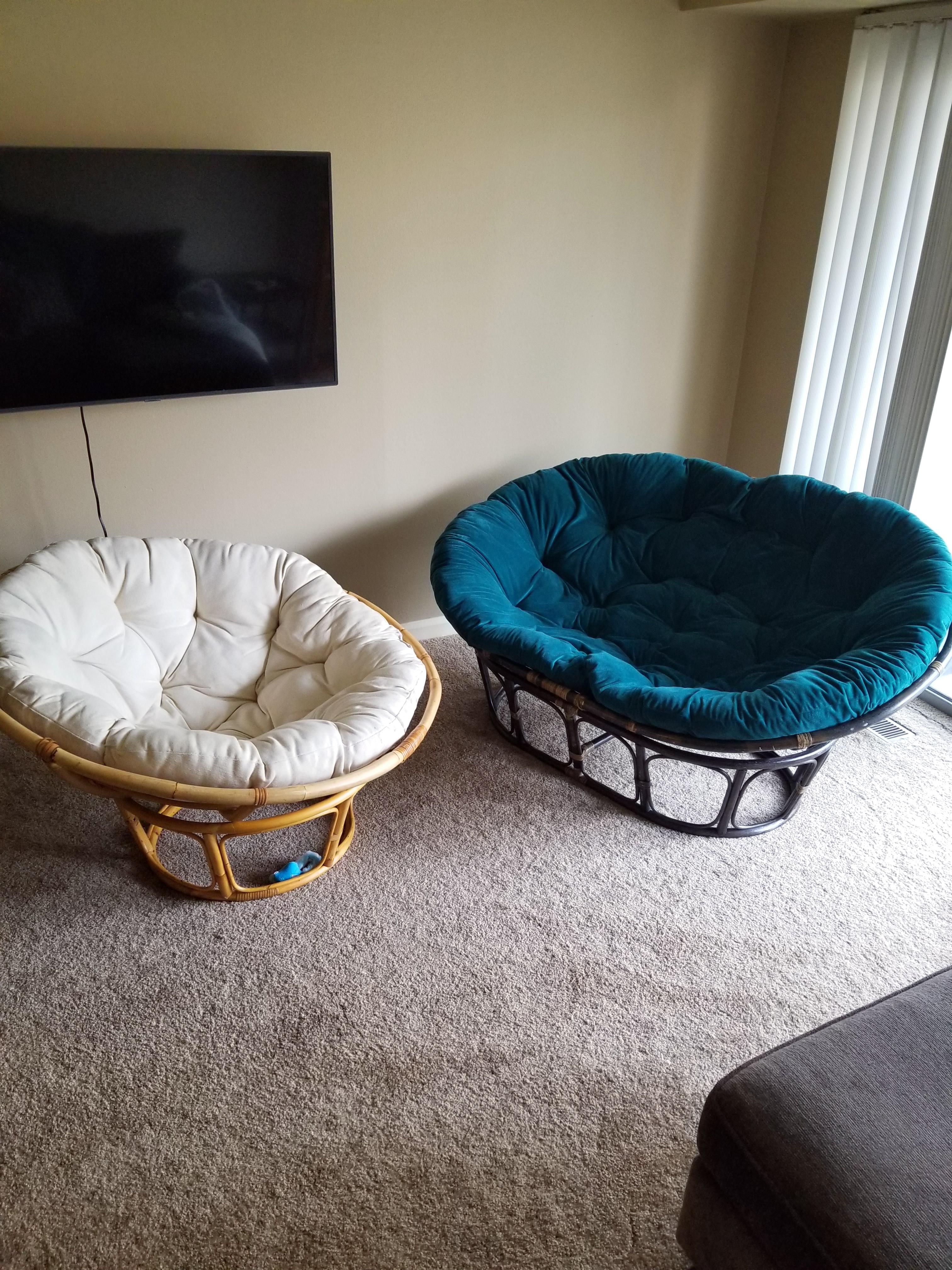 My papasan chairs! Got both from salvation army for a total of 131! Now I have to figure out