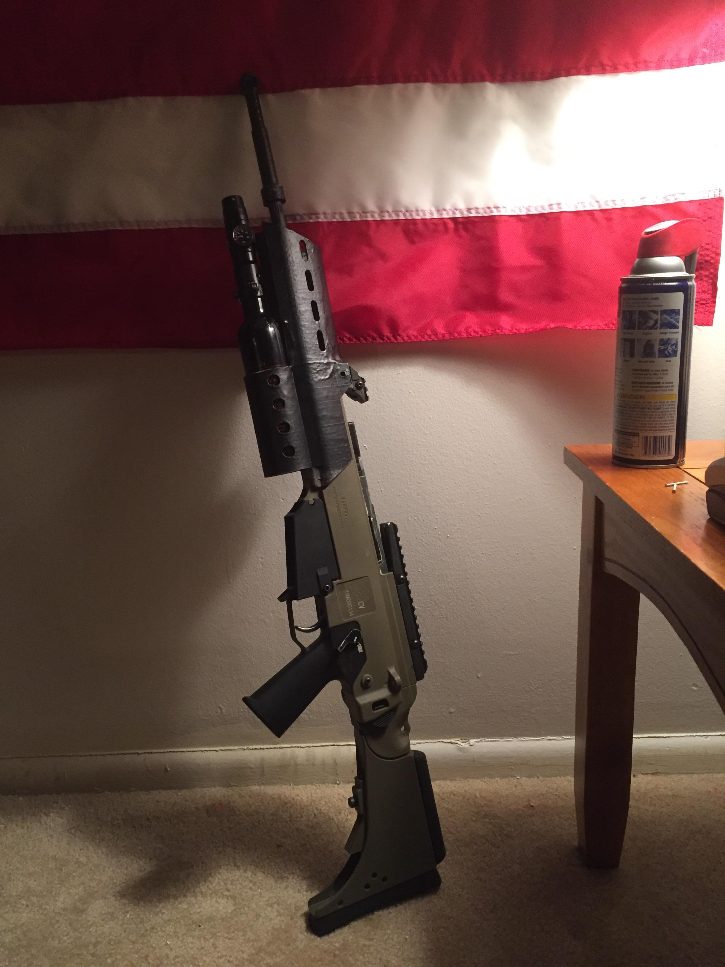 Finally finished! My hpa tapped gbb g36k with a custom 3d printed grip