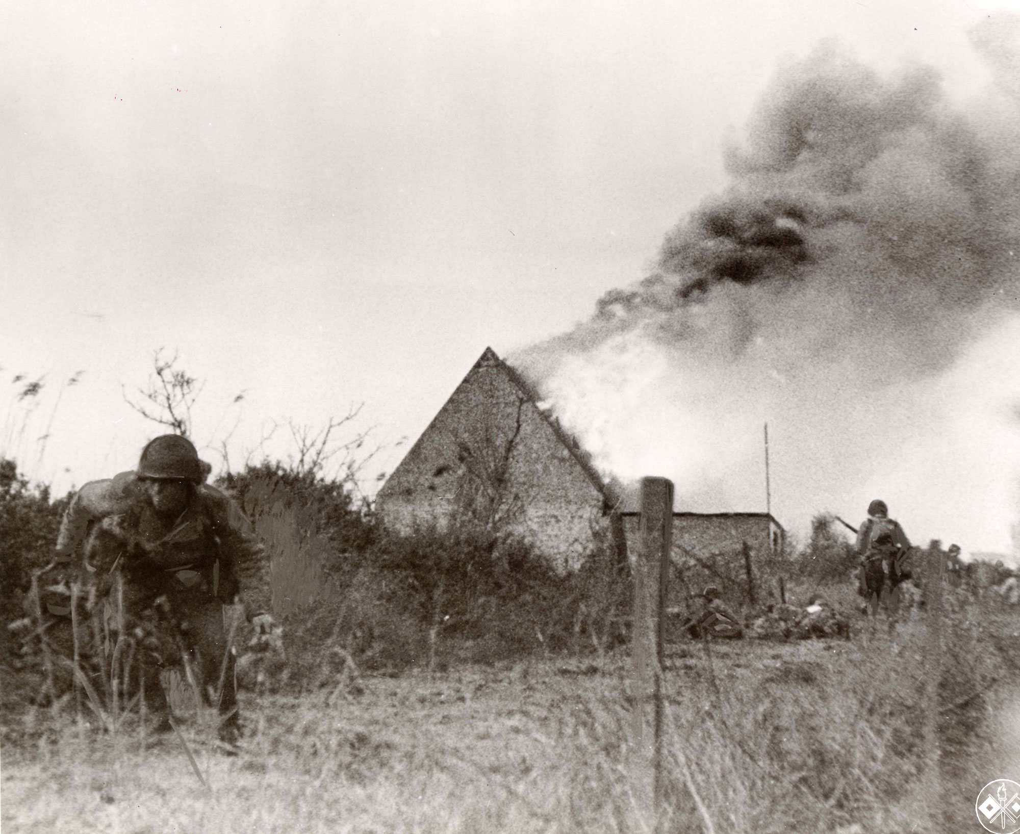 American soldiers in combat near the town of SainteMarieduMont, 1944