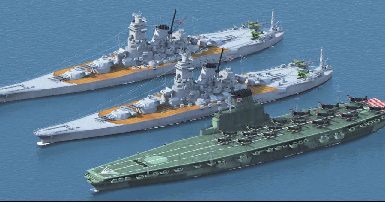 A digital rendering showing how the thee Yamato class warships looked
