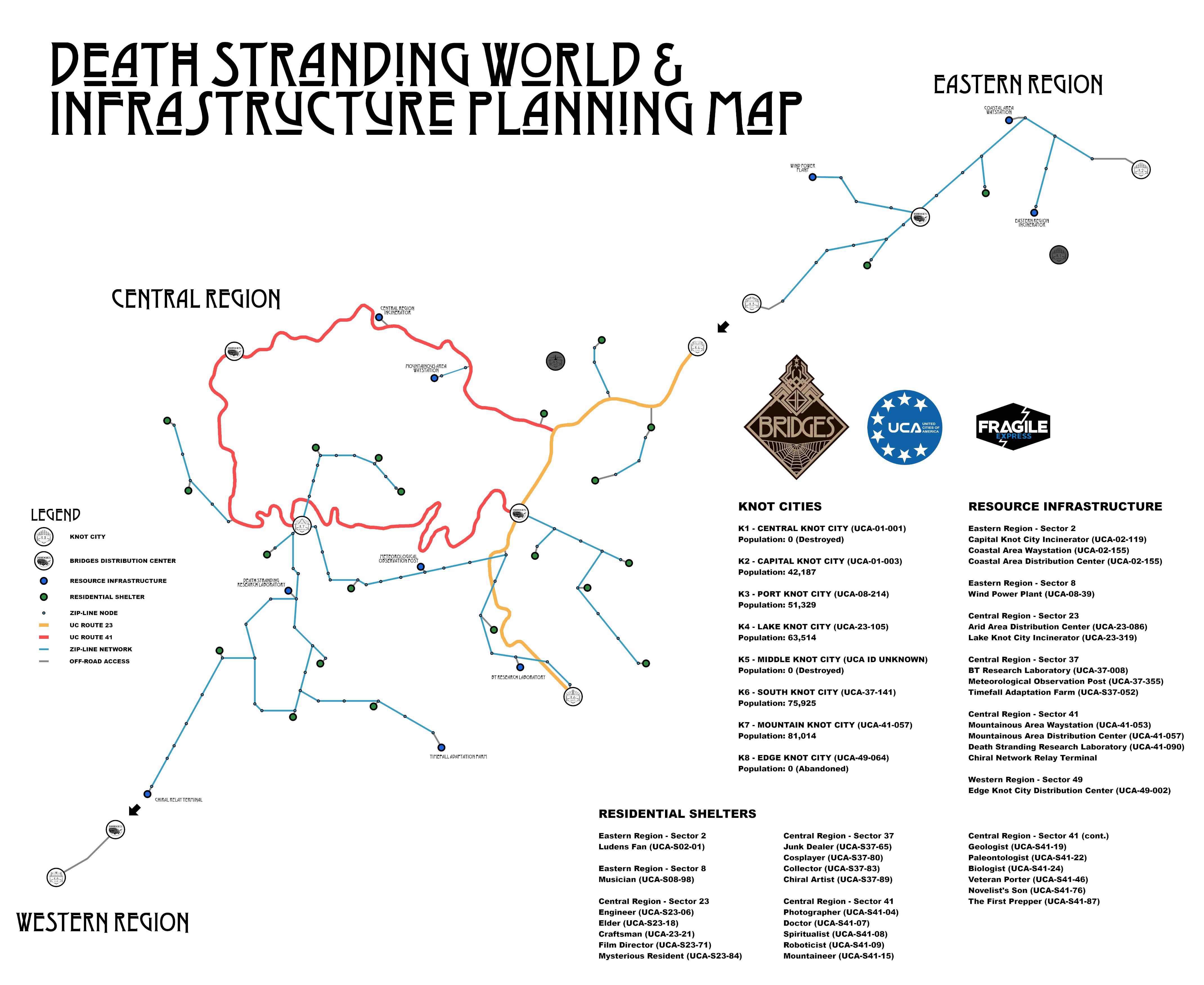 Death Stranding Simplified World Map with Full ZipLine Network and