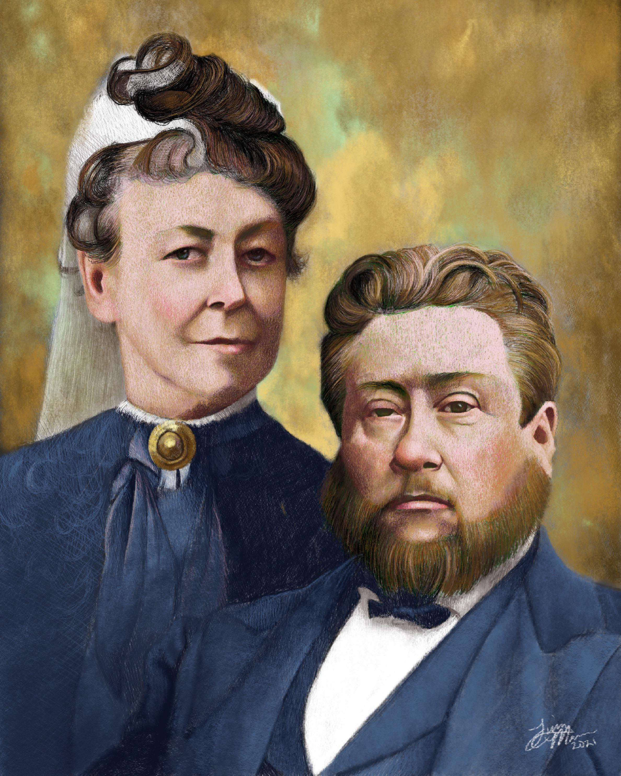Charles and Susannah Spurgeon, done with the Derwent sketching brush r/ProCreate