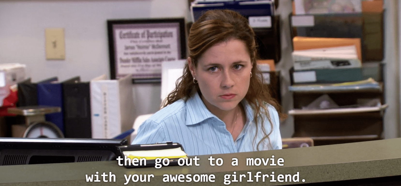 How we first see Pam after she tells Roy she kissed Jim. r/DunderMifflin