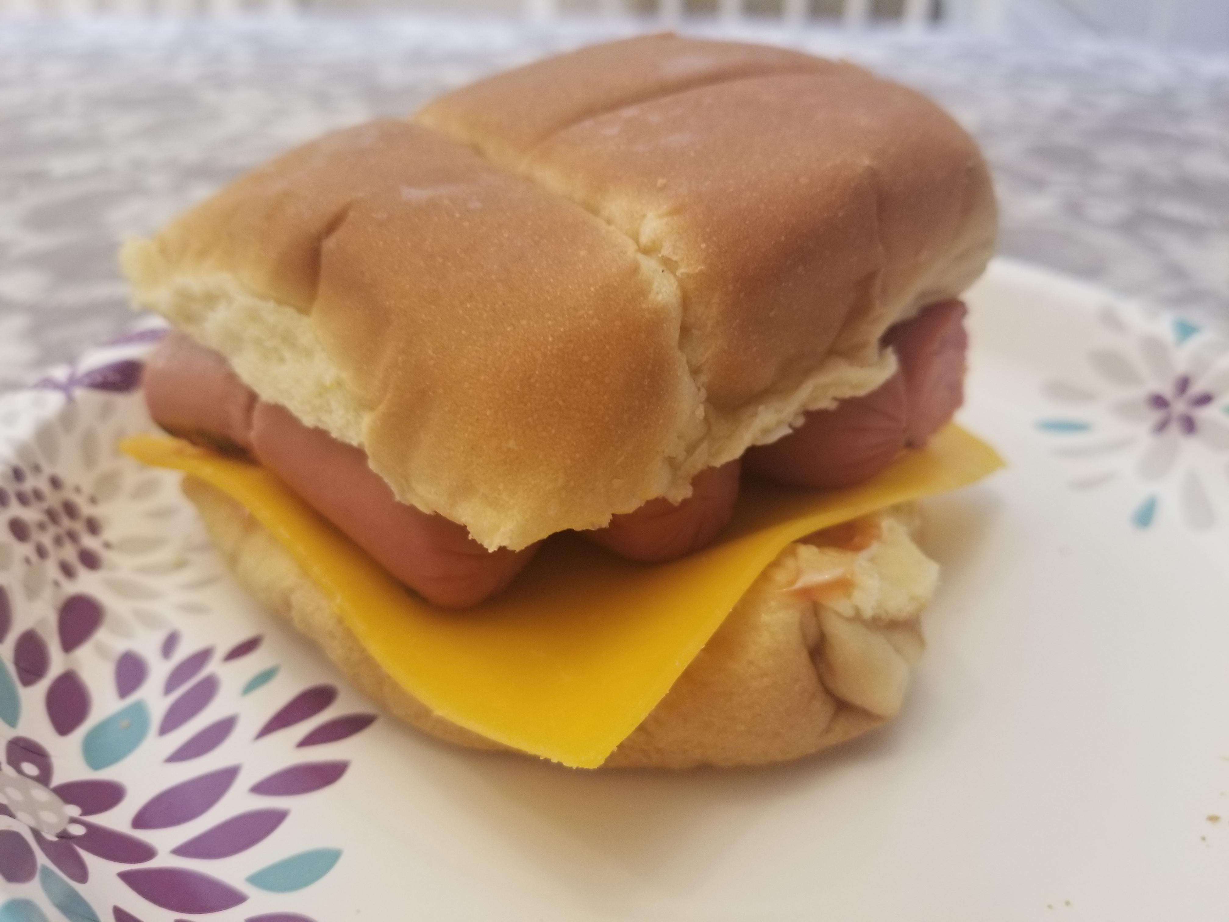 Ran out of hot dog buns, so I improvised Two grilled hot dogs