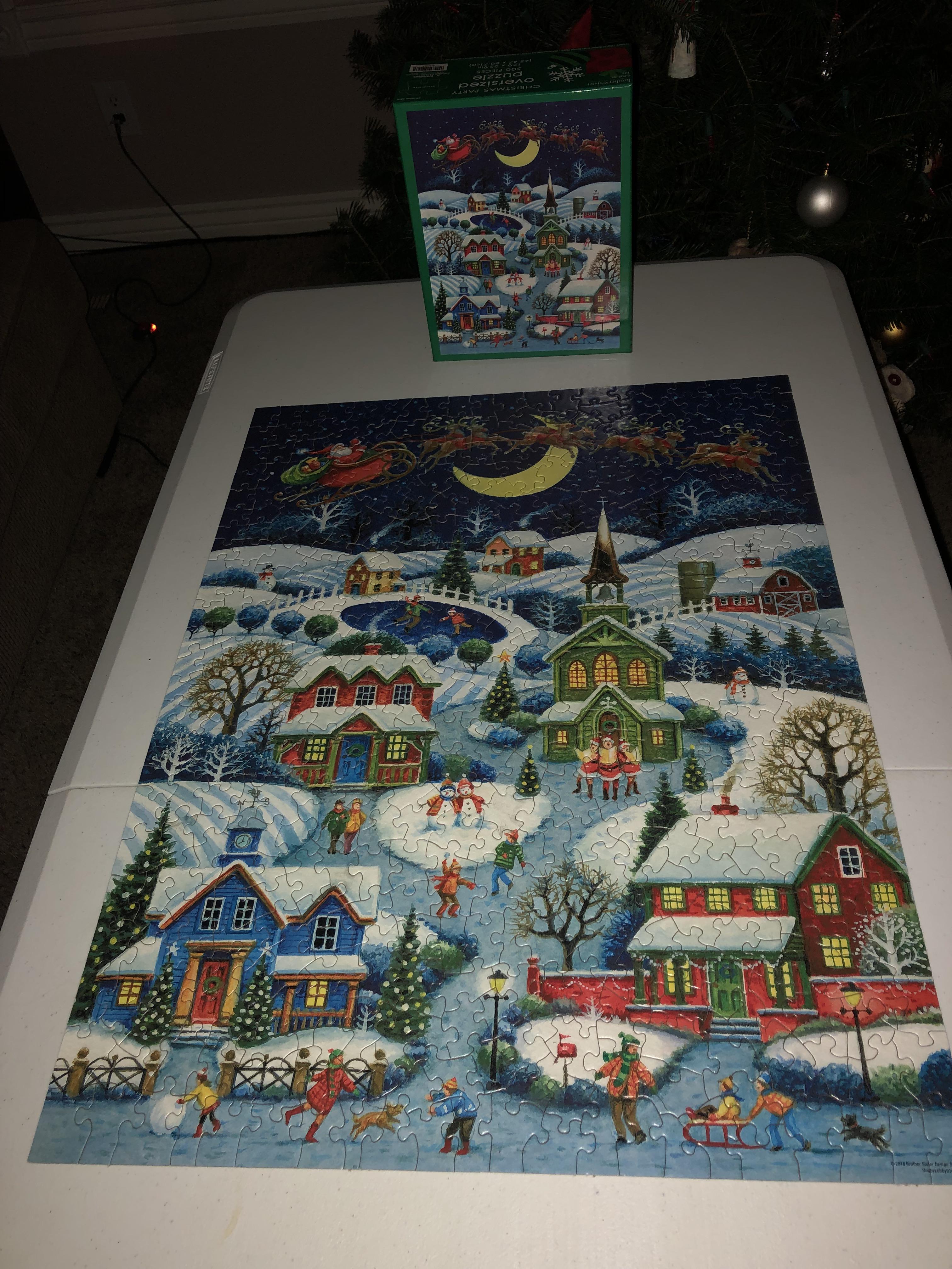 Christmas Party, 550 oversized pieces. Got it at Hobby Lobby. Can now