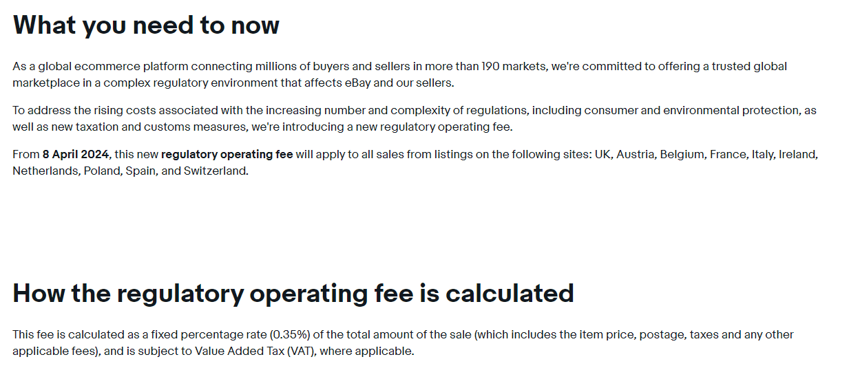 New eBay "regulatory operating 0.35 fee". Thoughts? r/ebayuk