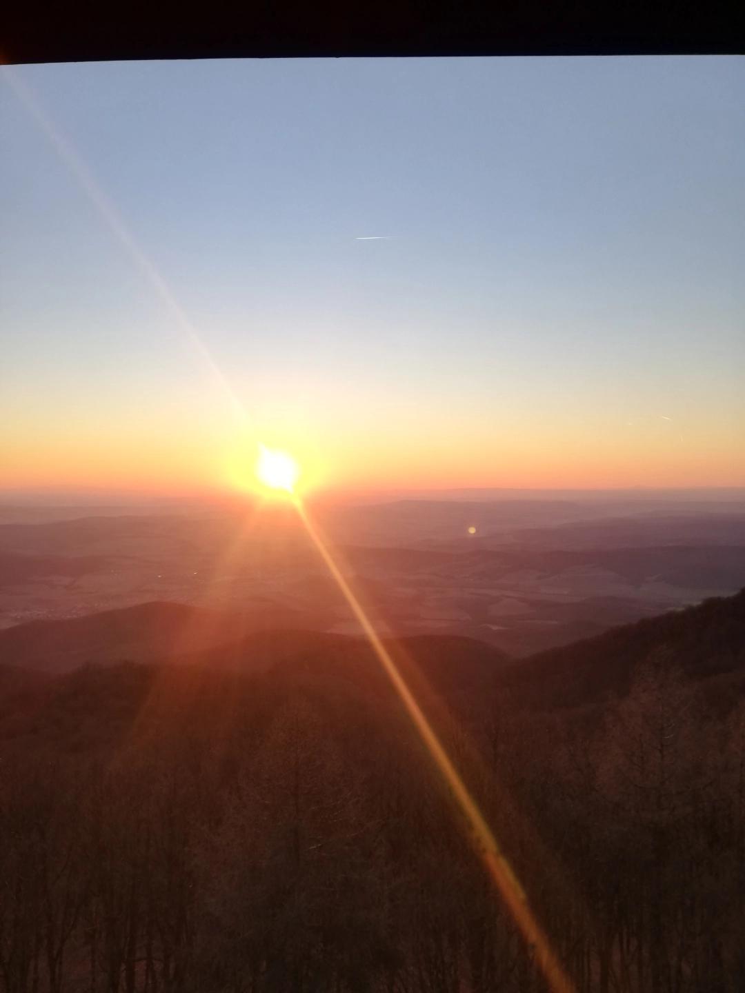 Sunset from a lookout tower on top of the Karancs mountain