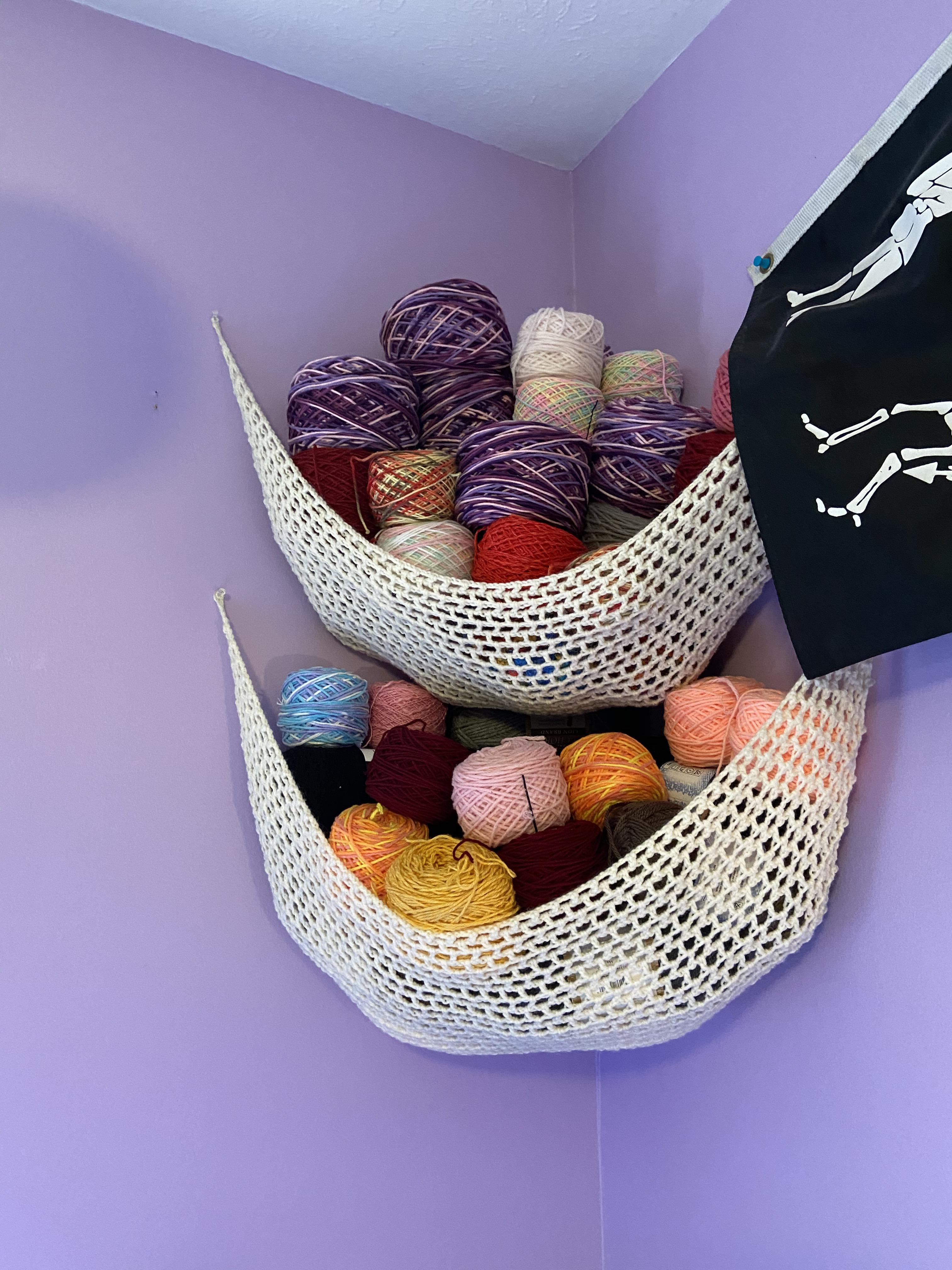 Made another yarn hammock for keeping my stash off the floor! r/crochet