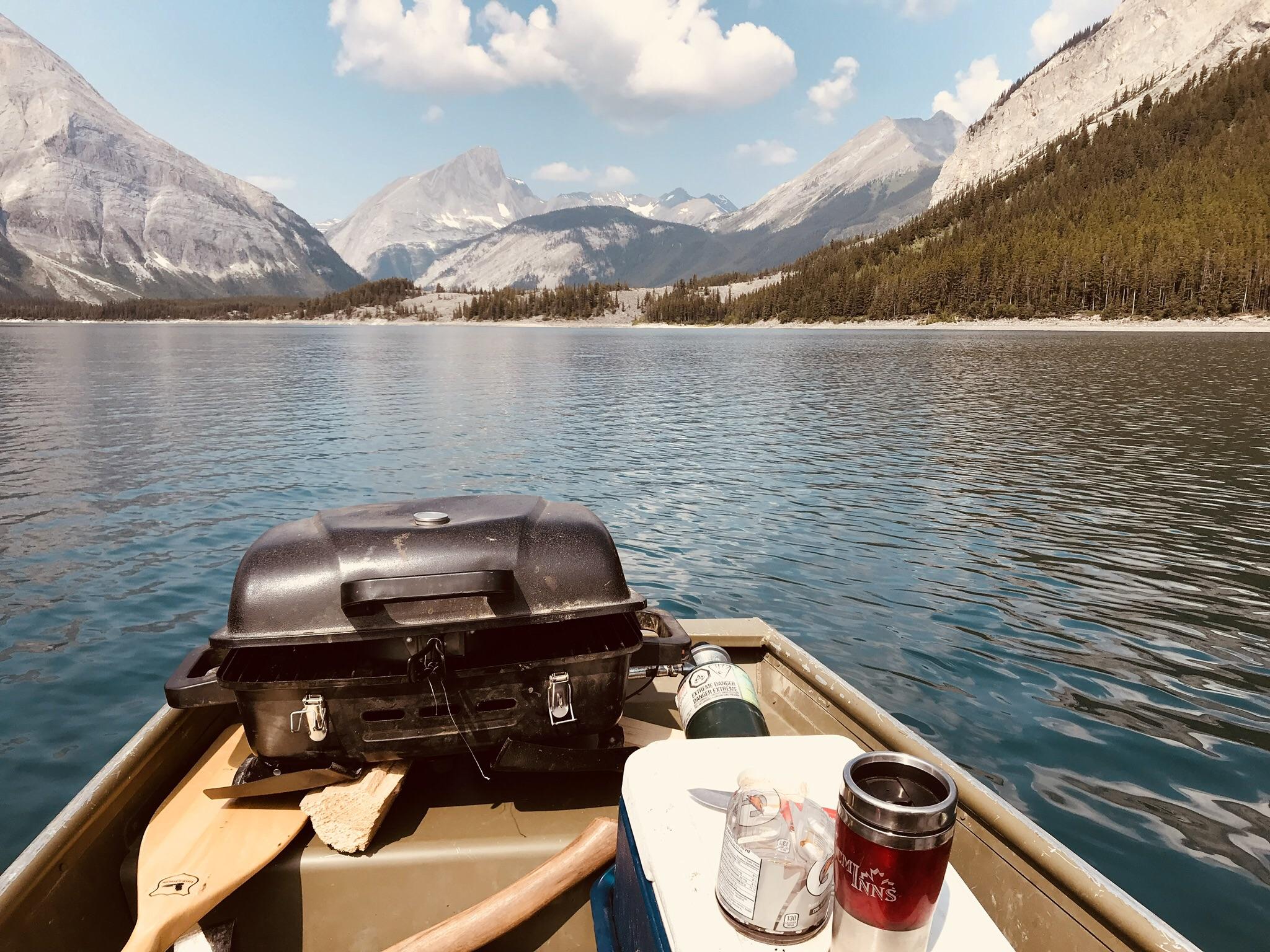 BBQ on the water after camping in Upper Kananaskis Lakes, AB, Canada