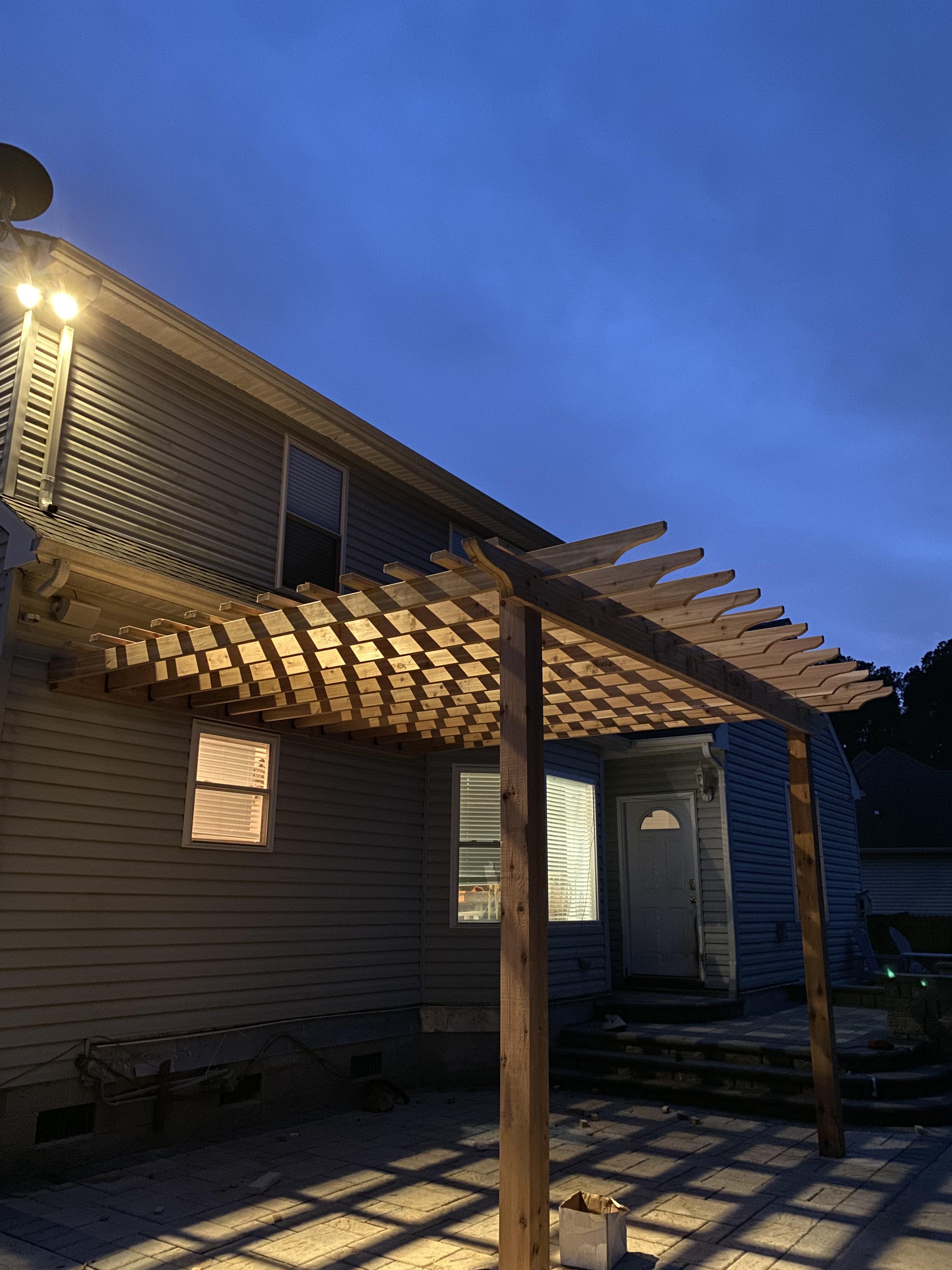 Cedar pergola over paver patio. Lots of little lessons learned. FIRST