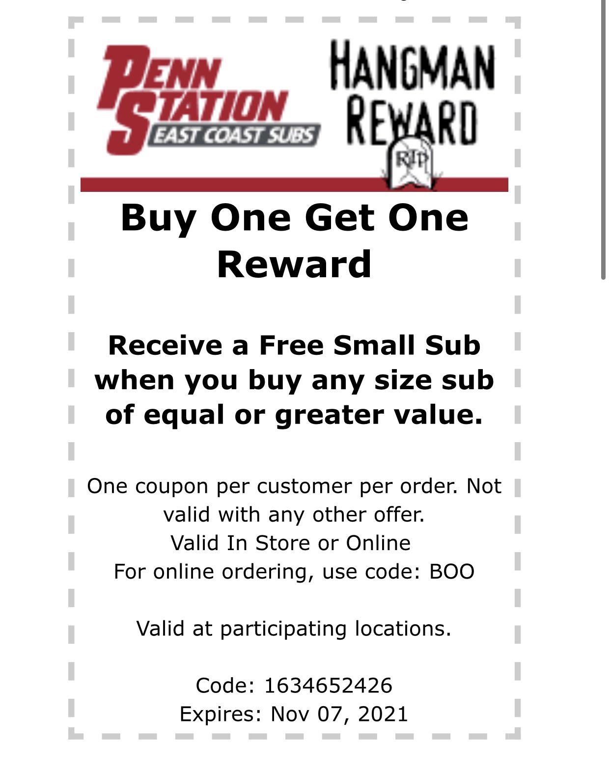 BOGO penn station sub. comment when used. : r/Freefood