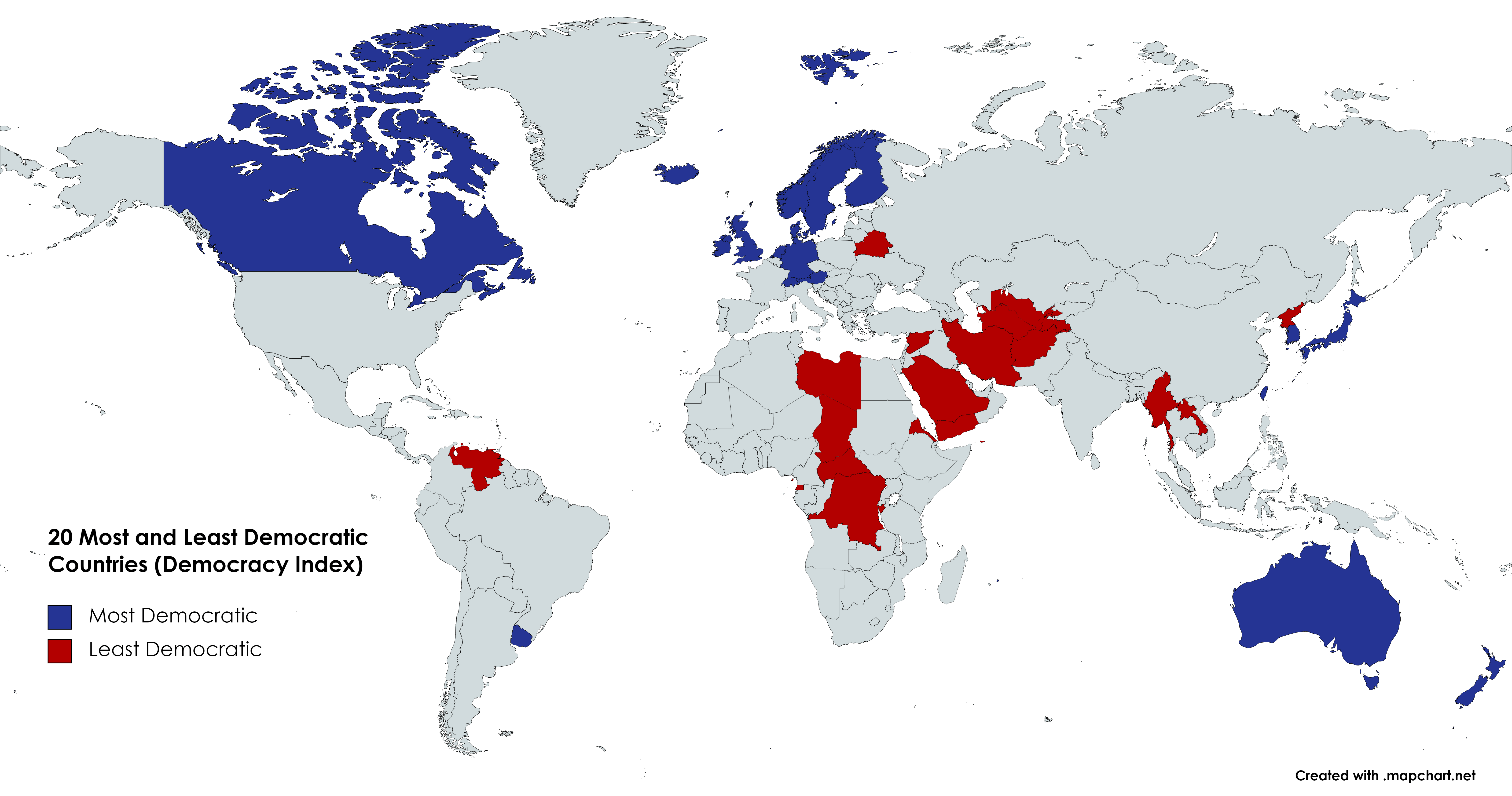 20 Most and Least Democratic Countries (According to Democracy Index