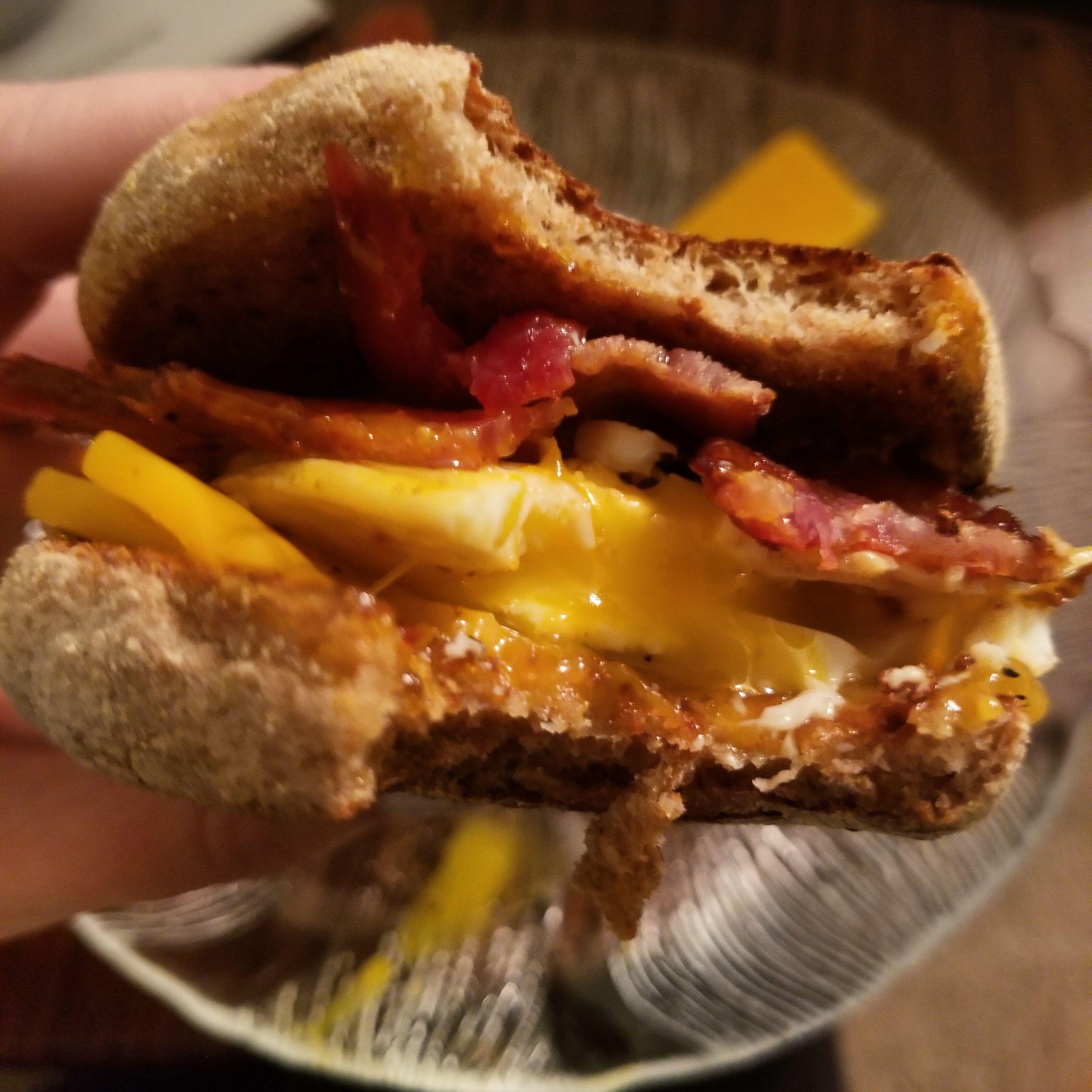 Breakfast for dinner last night whole wheat English muffin, runny egg