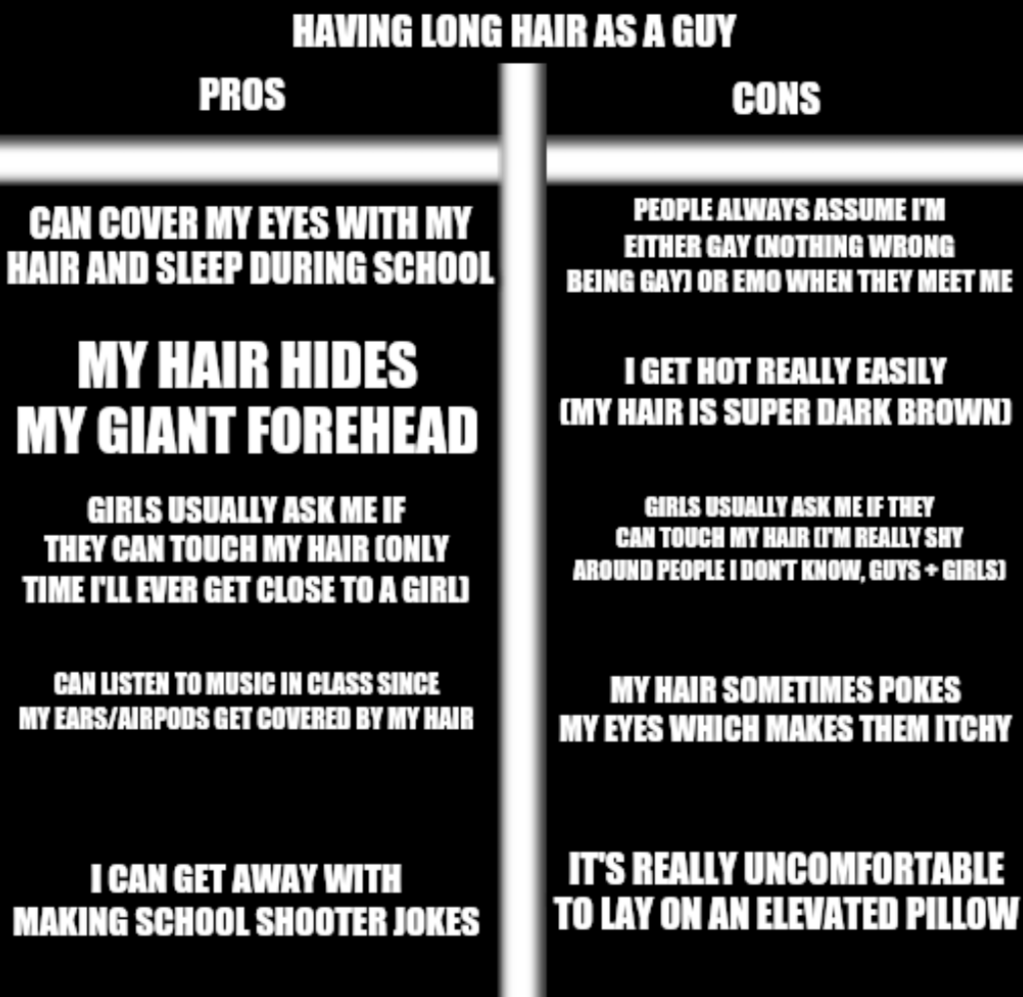 These are just my experiences with having long hair as a guy r/teenagers