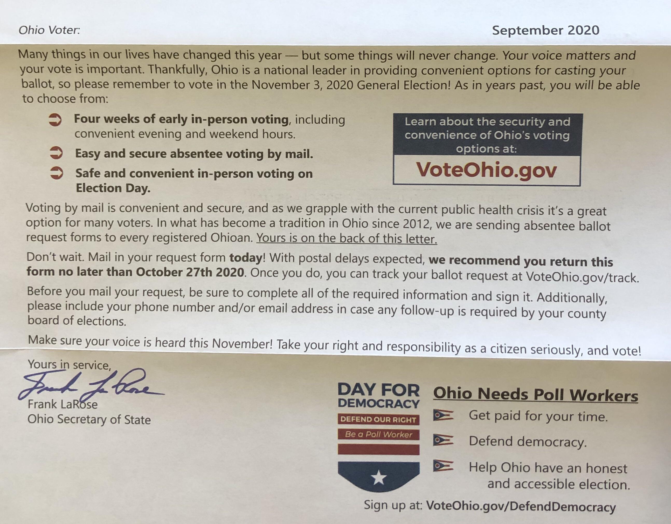 Reminder Absentee Ballot Request Forms are available to every