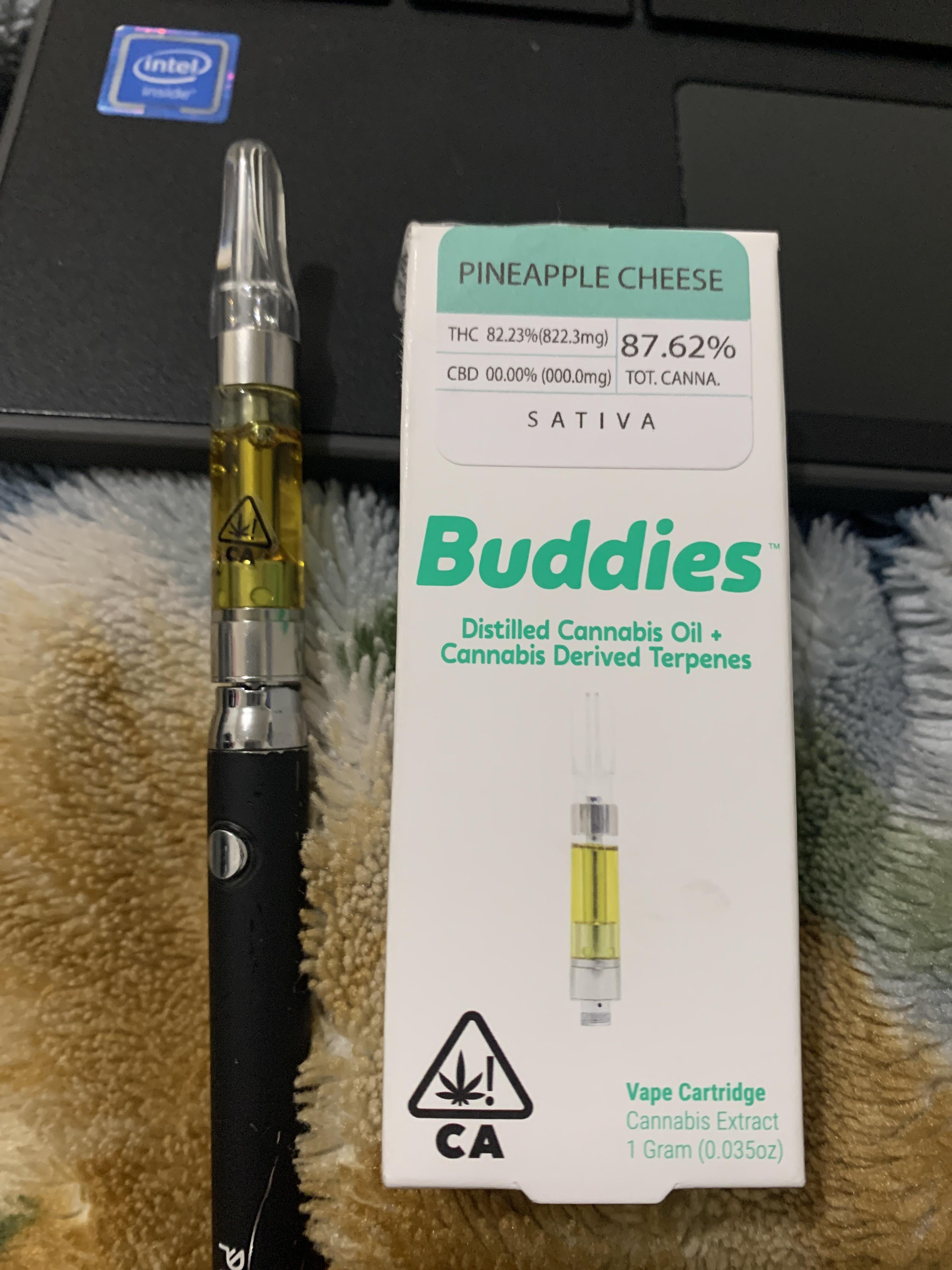 Buddies Punch Berry x Blueberry distillate cartridge with cannabis