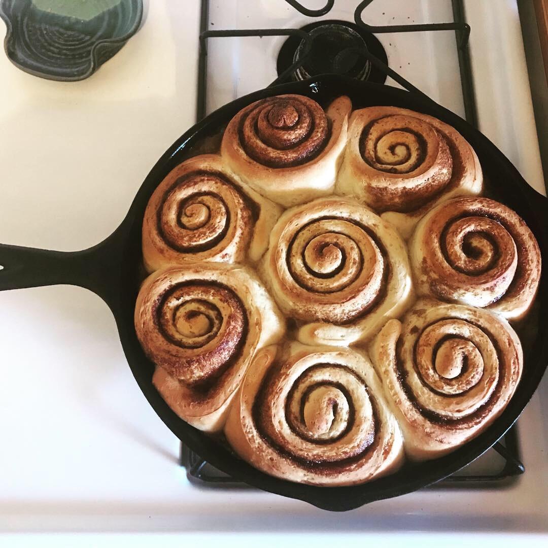 Cast iron cinnamon rolls lasted exactly 30 minutes between two people