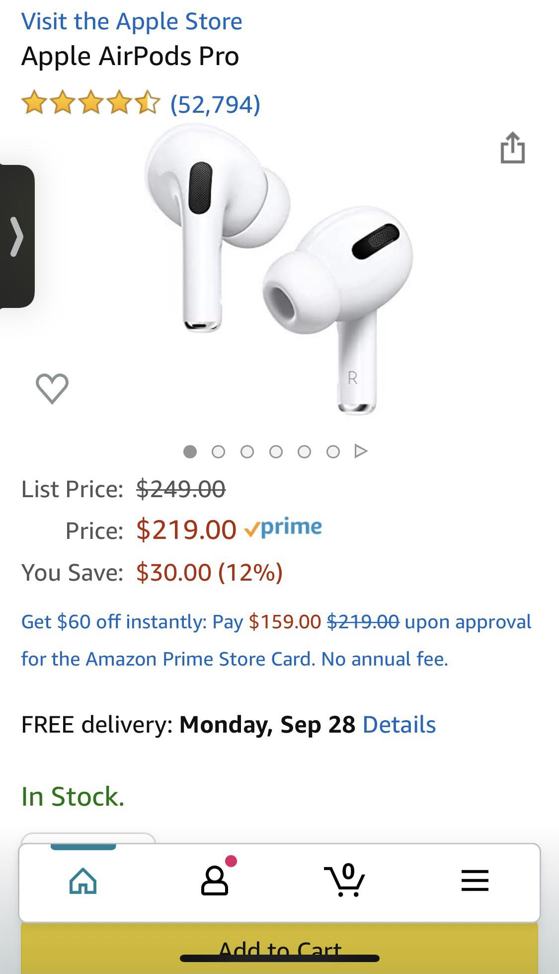 If anyone was looking to buy some AirPods Pro, Amazon has them for 219