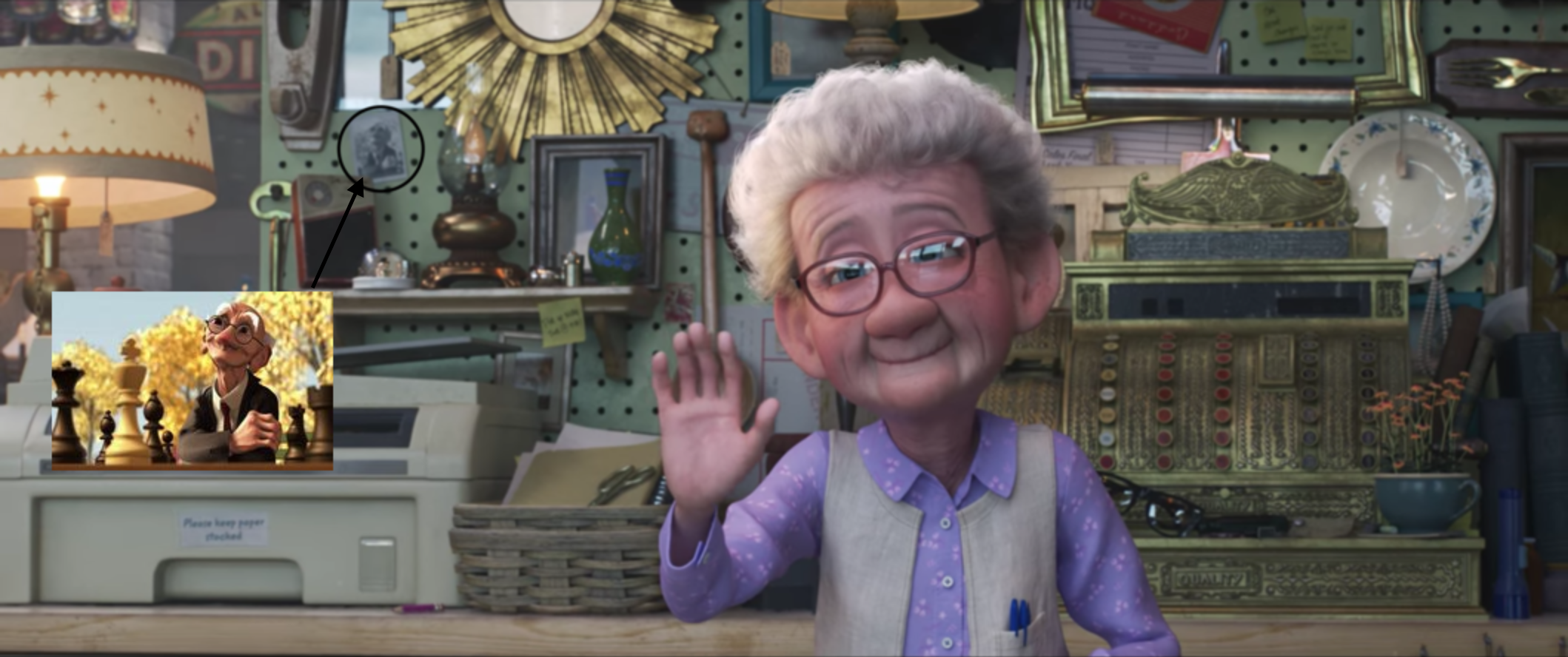 In Toy Story 4(2019), If you look behind the old lady at the antique