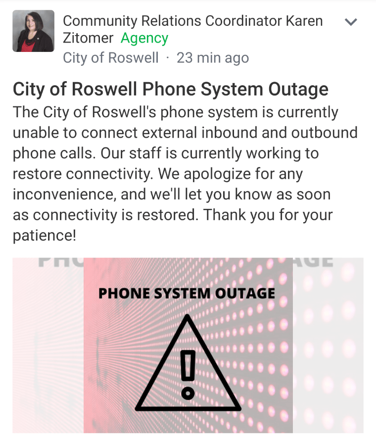 City of Roswell Phone System Outage r/roswell