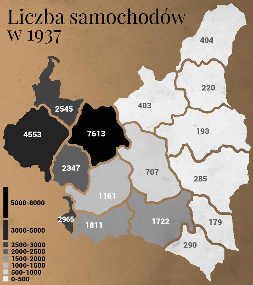 Number of passenger cars in Poland in 1937 [852 x 960] r/MapPorn