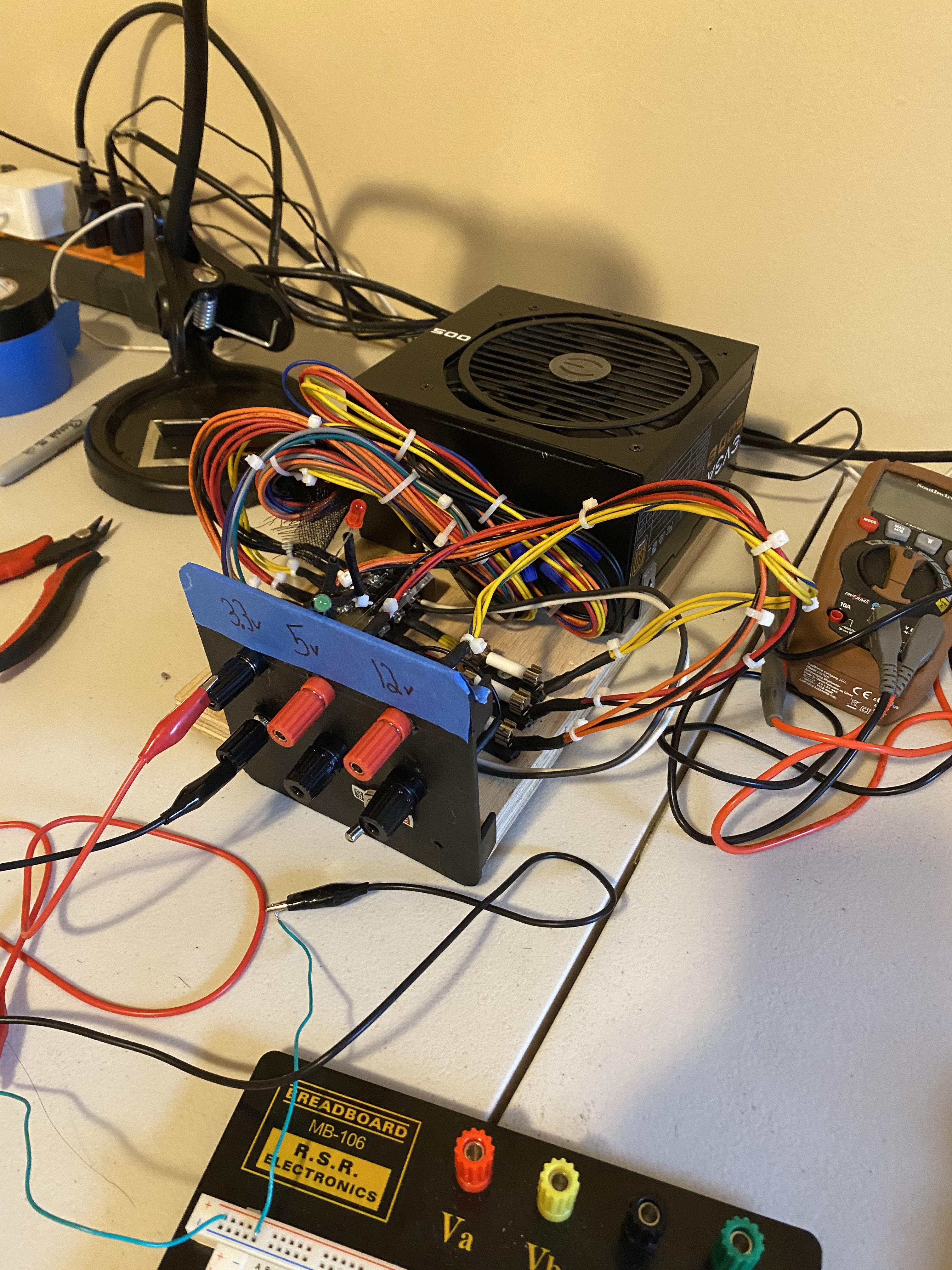 Bench top power supply from old PC PSU, isn’t she pretty! r