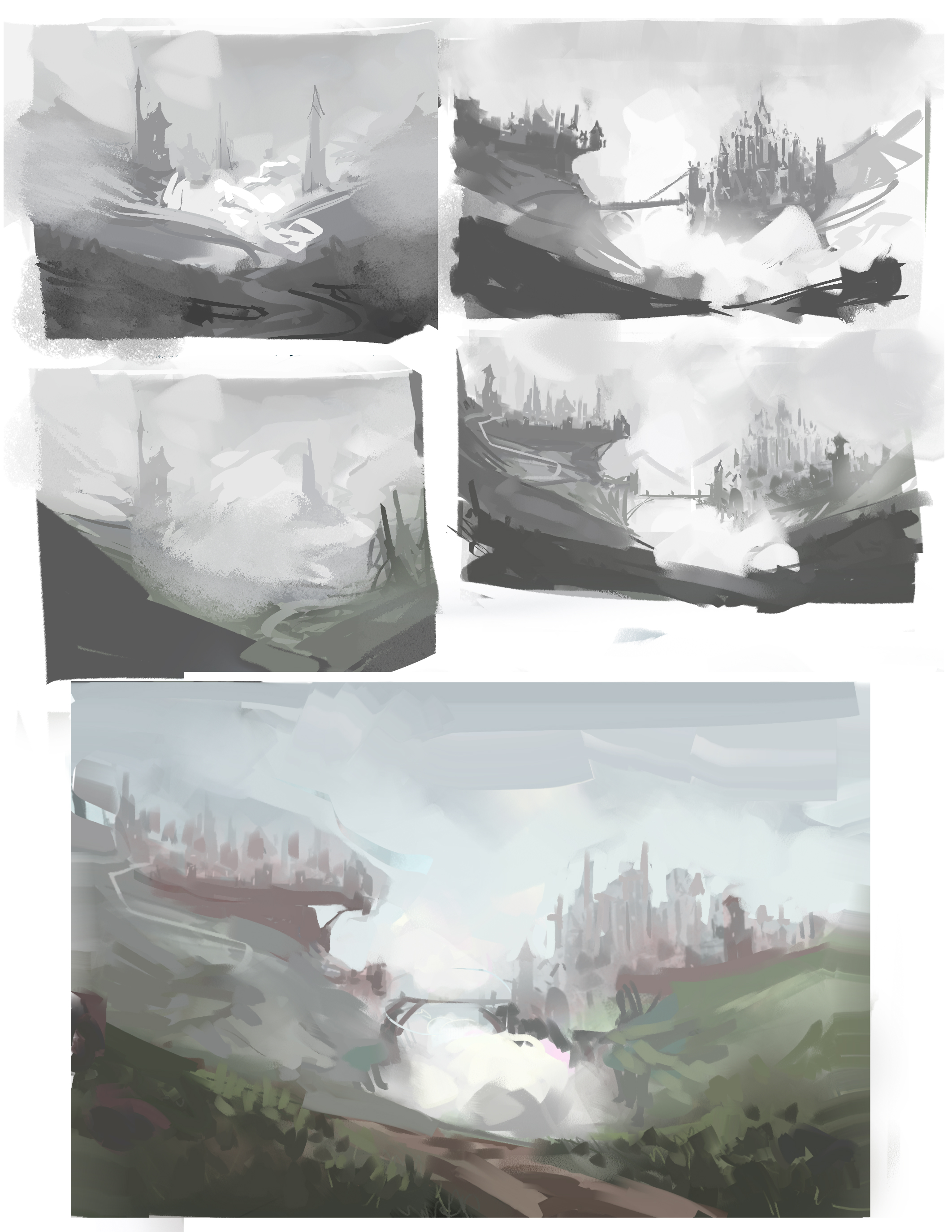 day 1 thumbs and sketches for the current artstation environmental