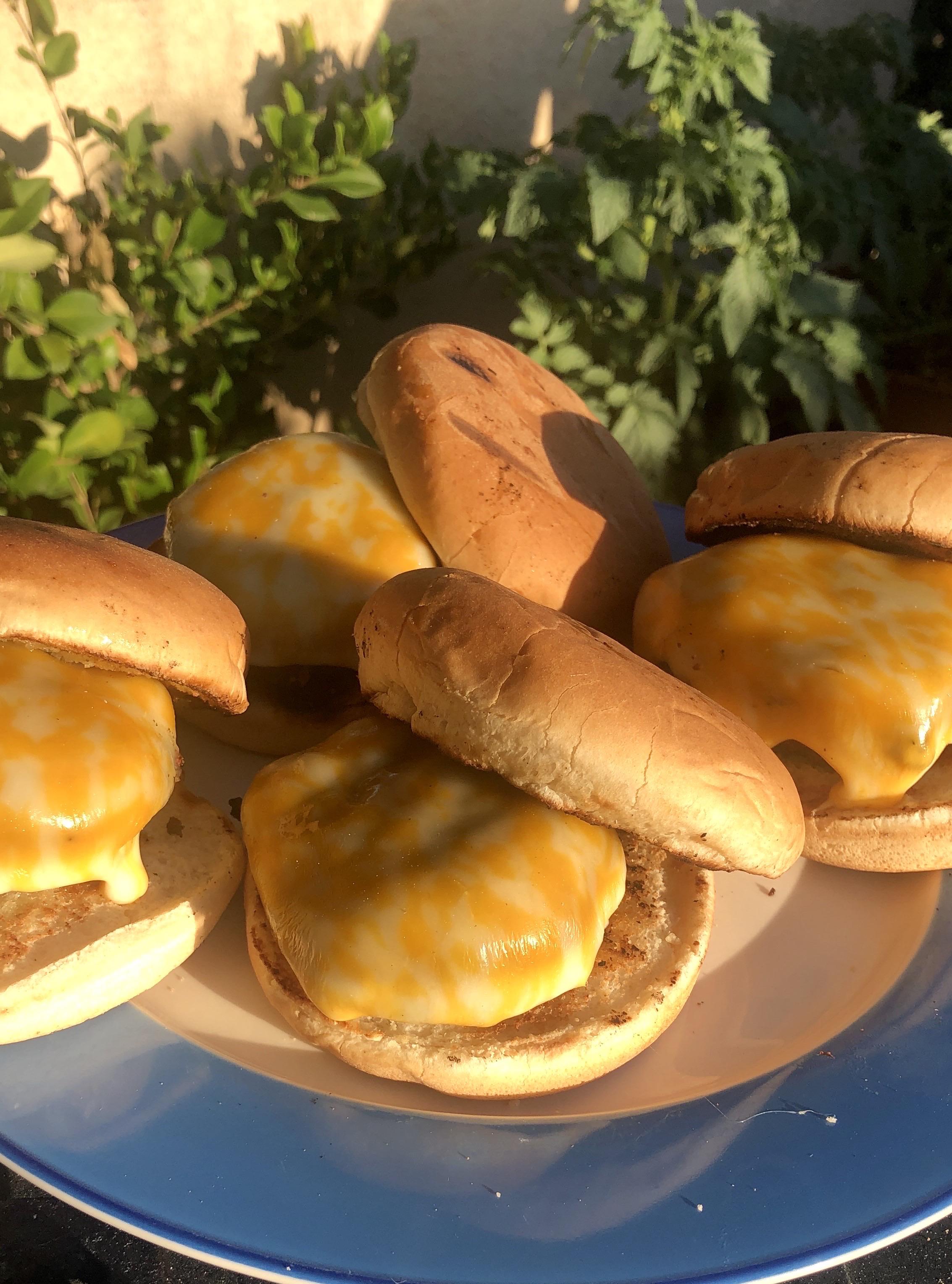 Swanson burger with Colby jack cheese. Charcoal grilled beef on a bun