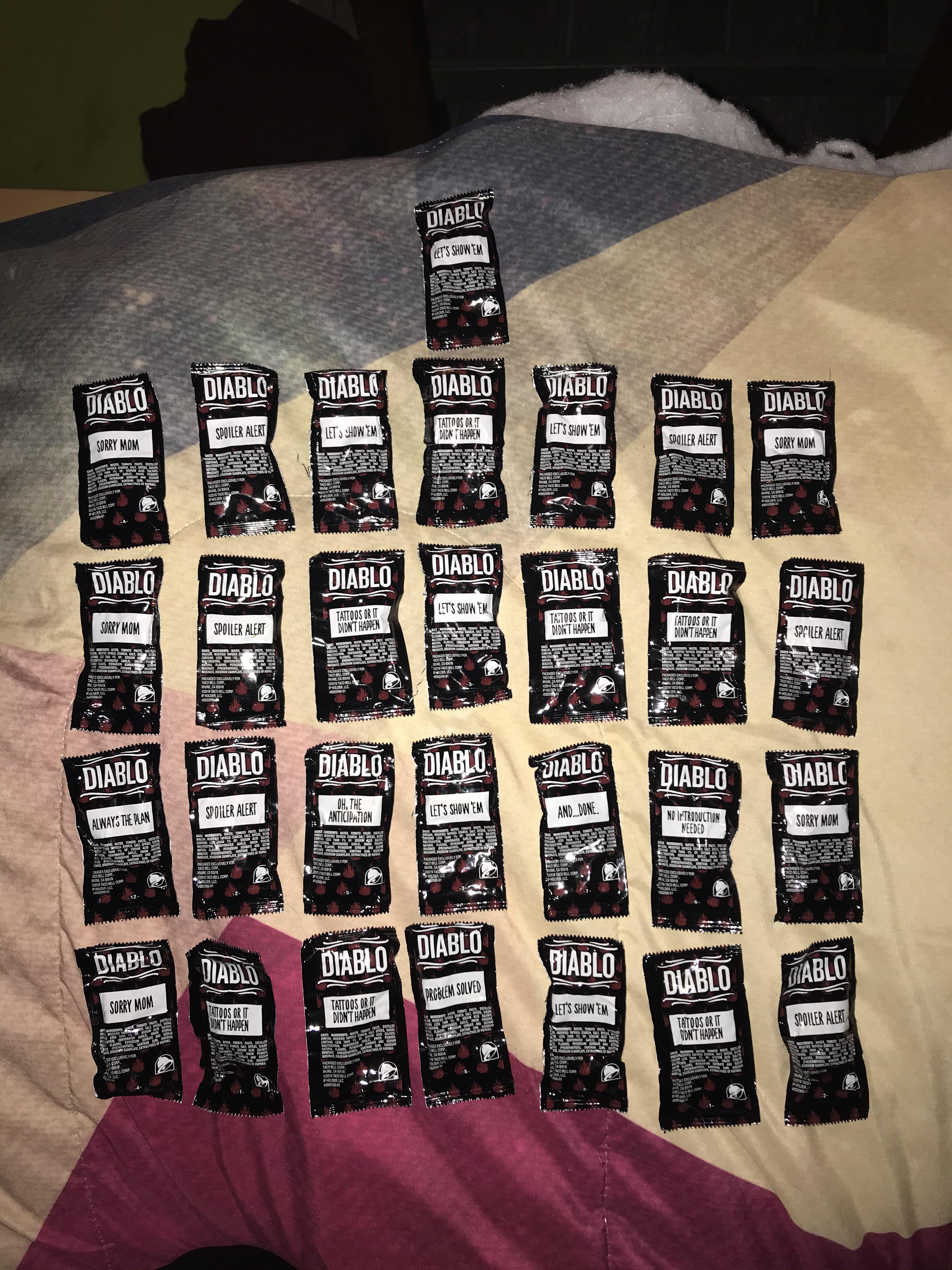 “Can I please have a few diablo sauce?”