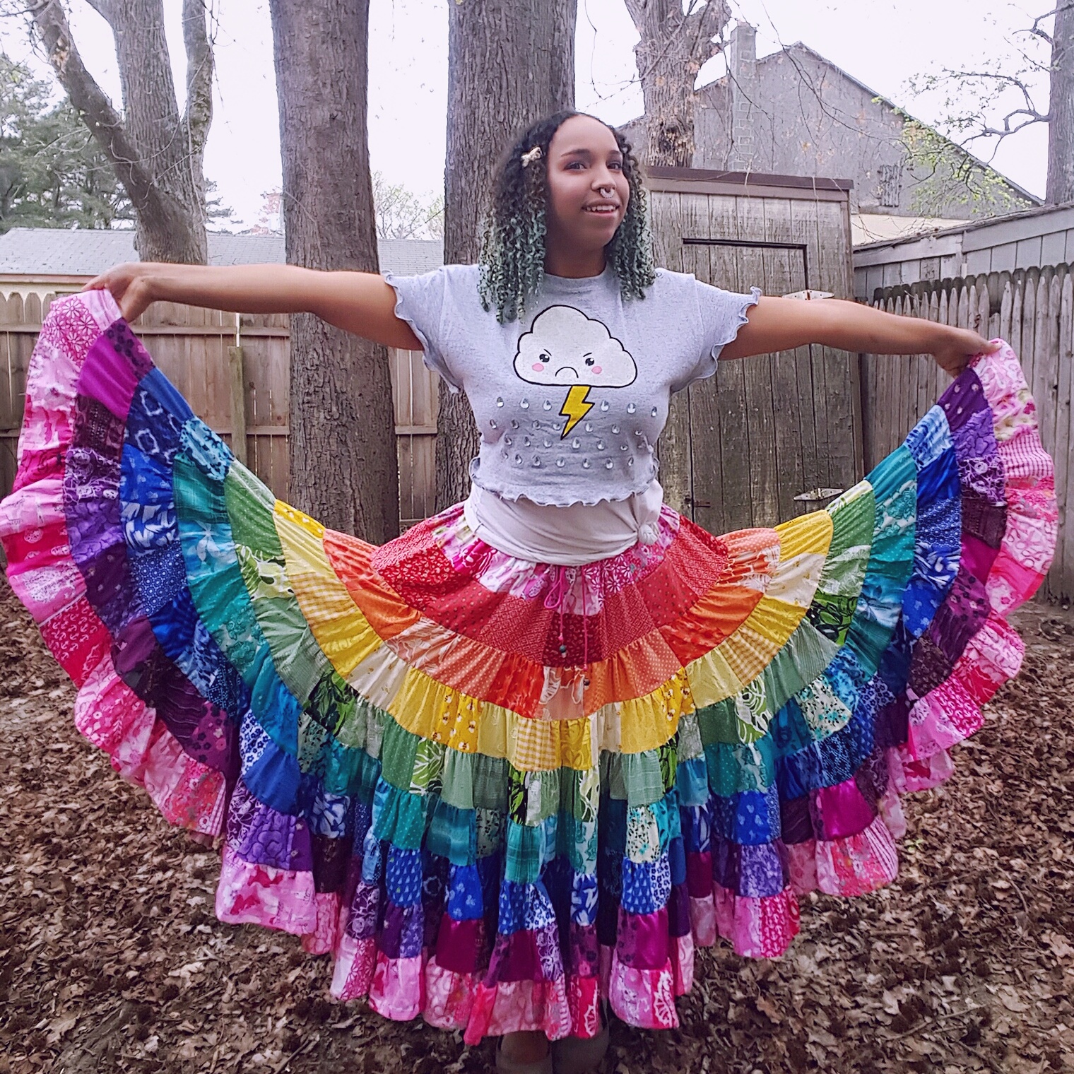 Made my very own Rainbow patchwork skirt! r/sewing