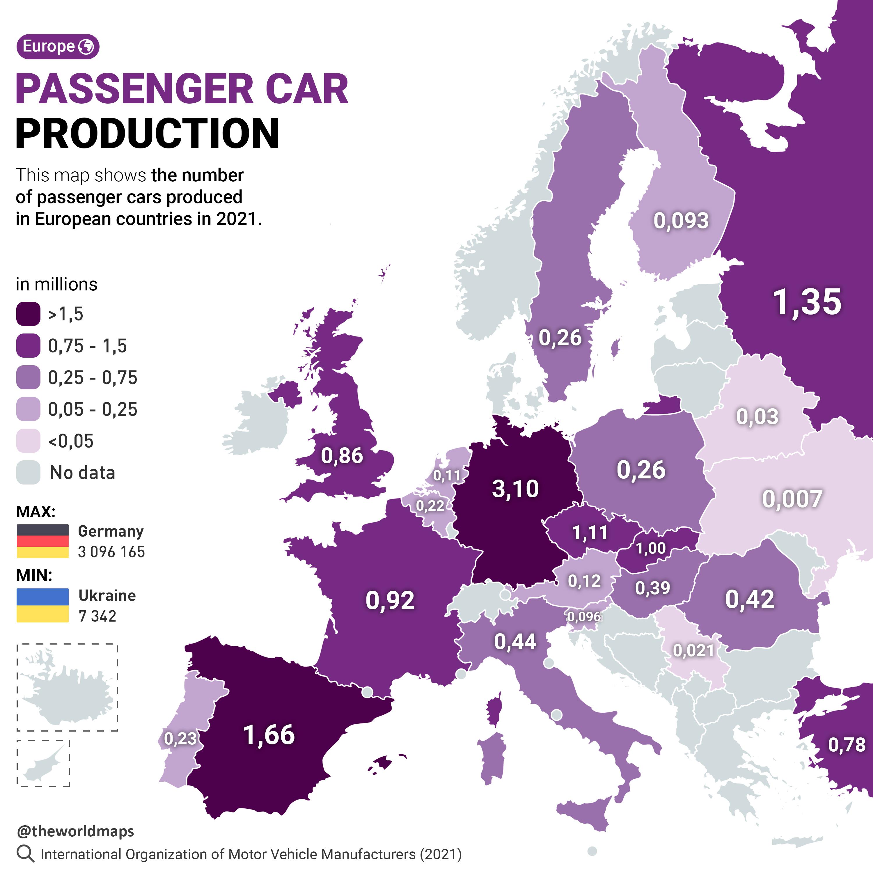 The number of passengers cars produced in Europe in 2021 (in millions