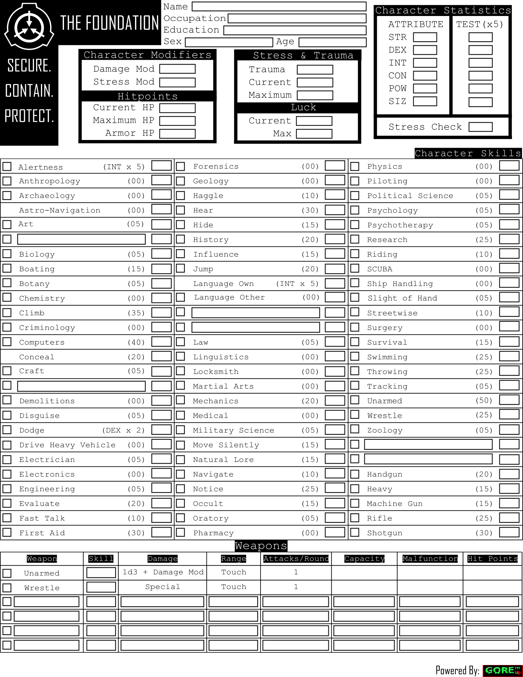 Prototype Character Sheet (SCPRPG) SCP