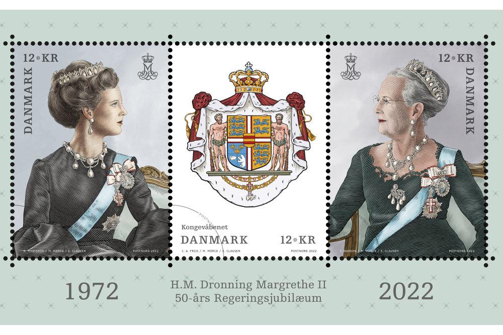 Queen Margrethe II of Denmark's new 50 year jubilee post stamp r