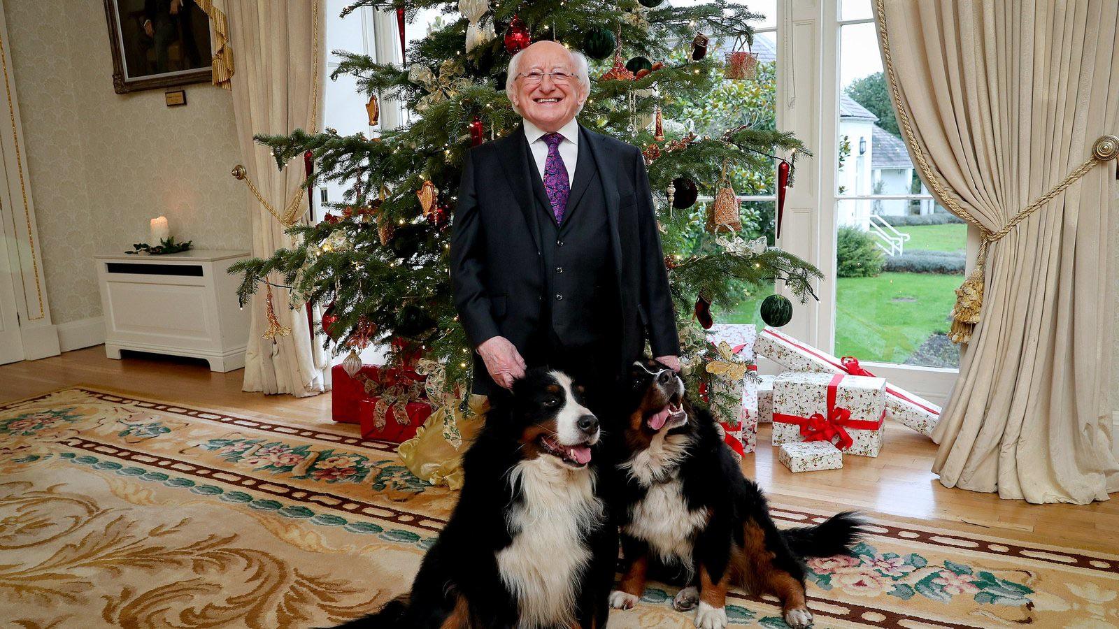 The Irish President Michael D Higgins with his dogs Bród and Síoda