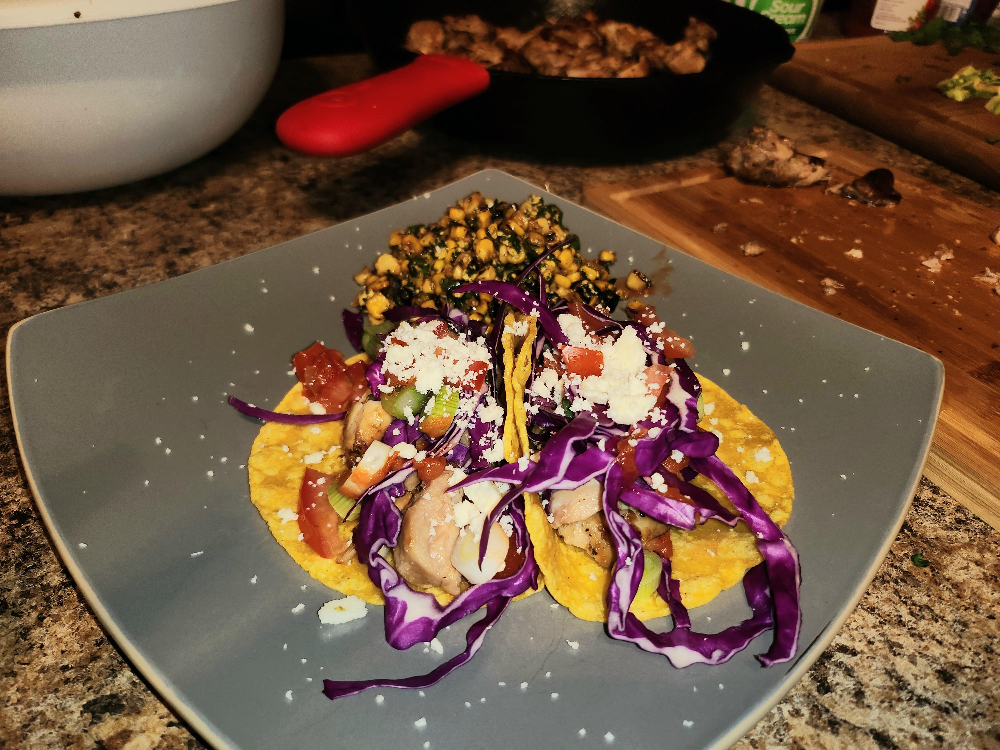 Joshua Bousel's BeerMarinated Chicken Tacos and Kenji's Esquites r