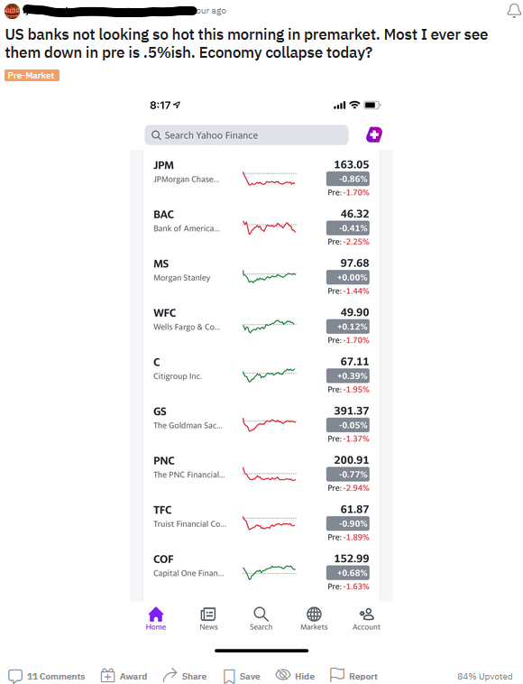 Bank stocks down premarket this means the economy is going to collapse