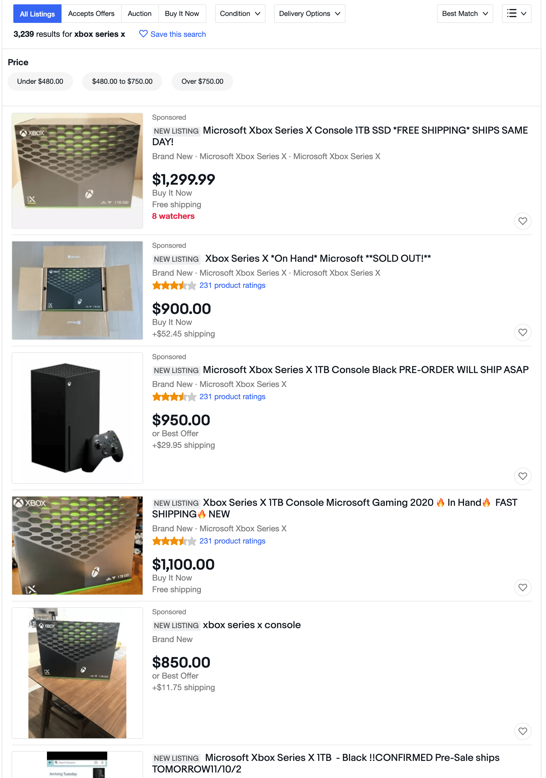 3,239 Xbox Series X units for sale on eBay from scalpers. Companies
