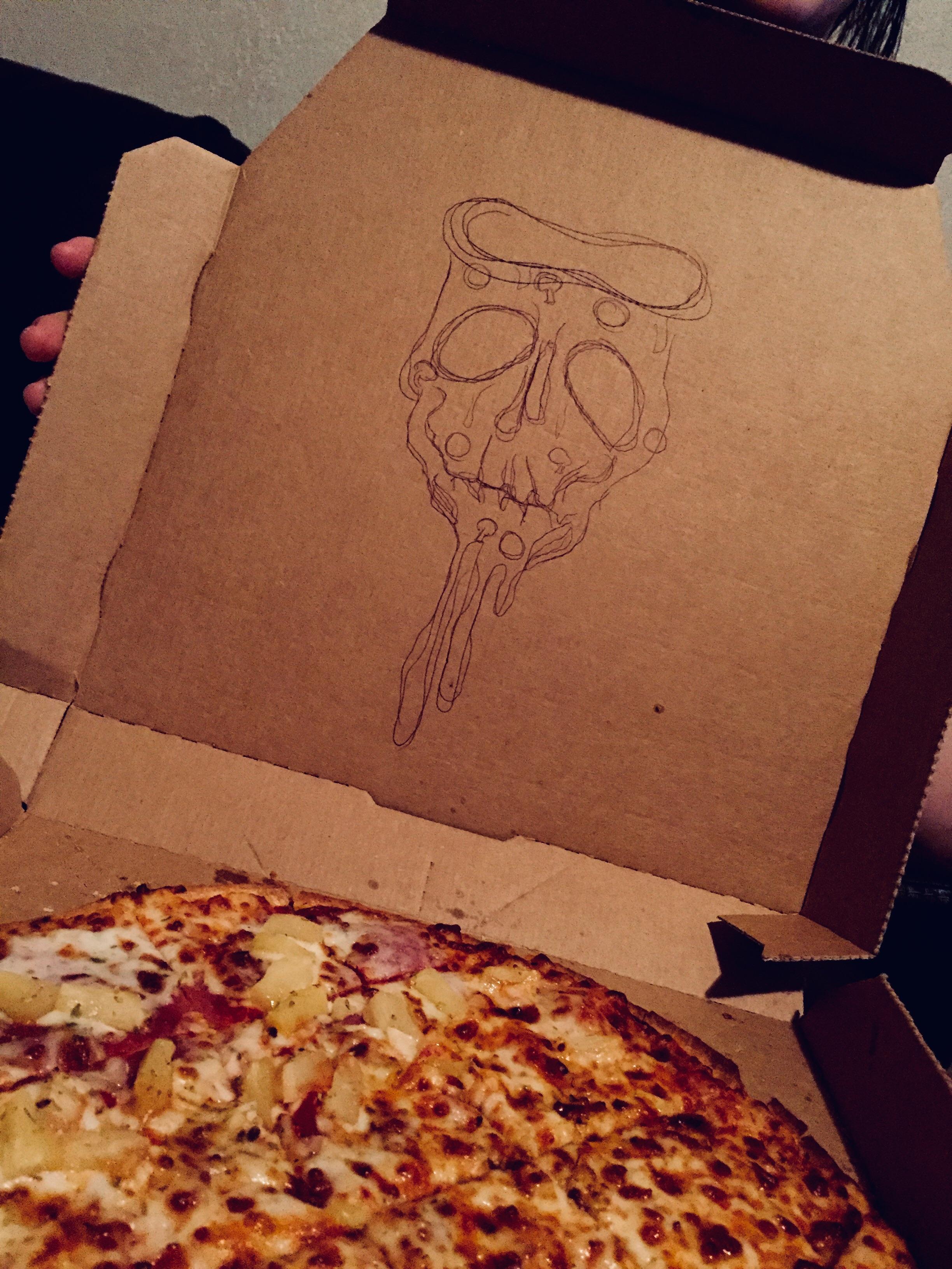 Asked our pizza place to draw art on the box, they delivered. r/pics