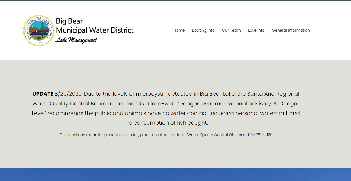 Special advisory from the BBMWD about the lake. The Santa Ana Regional