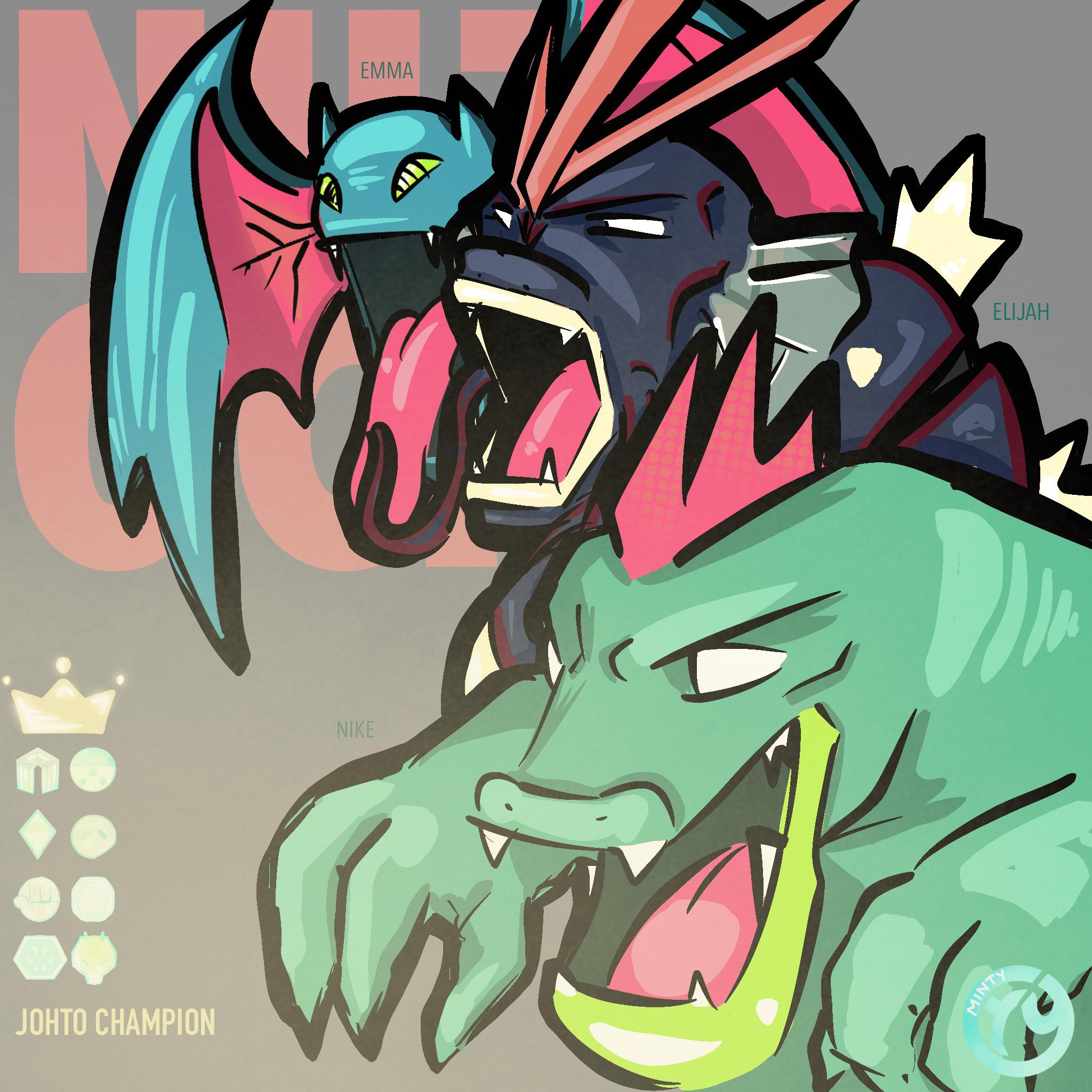 [OC] Drew my heartgold nuzlocke team that made me the Johto League