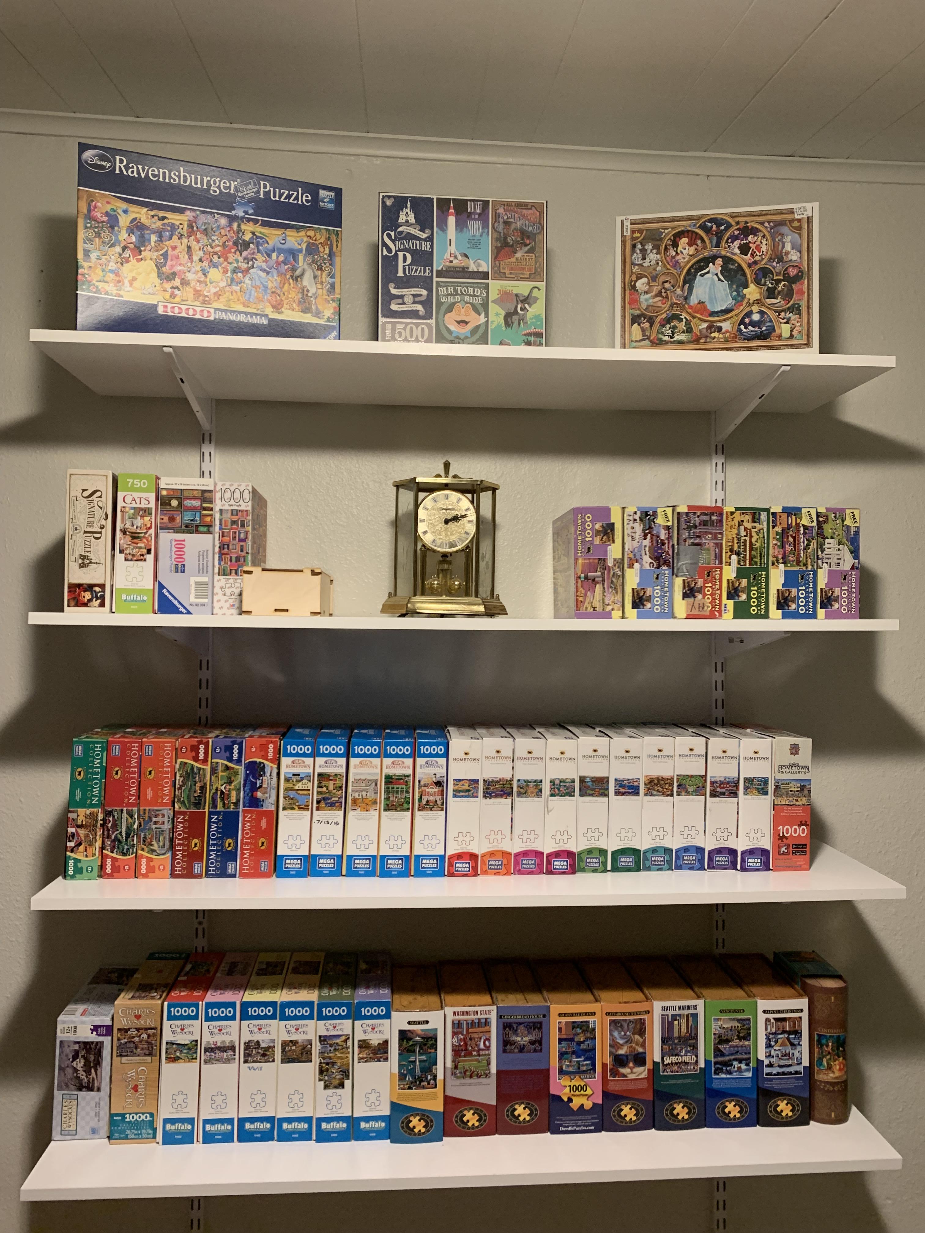 We put up shelves just for my puzzle collection. I’m so happy with how