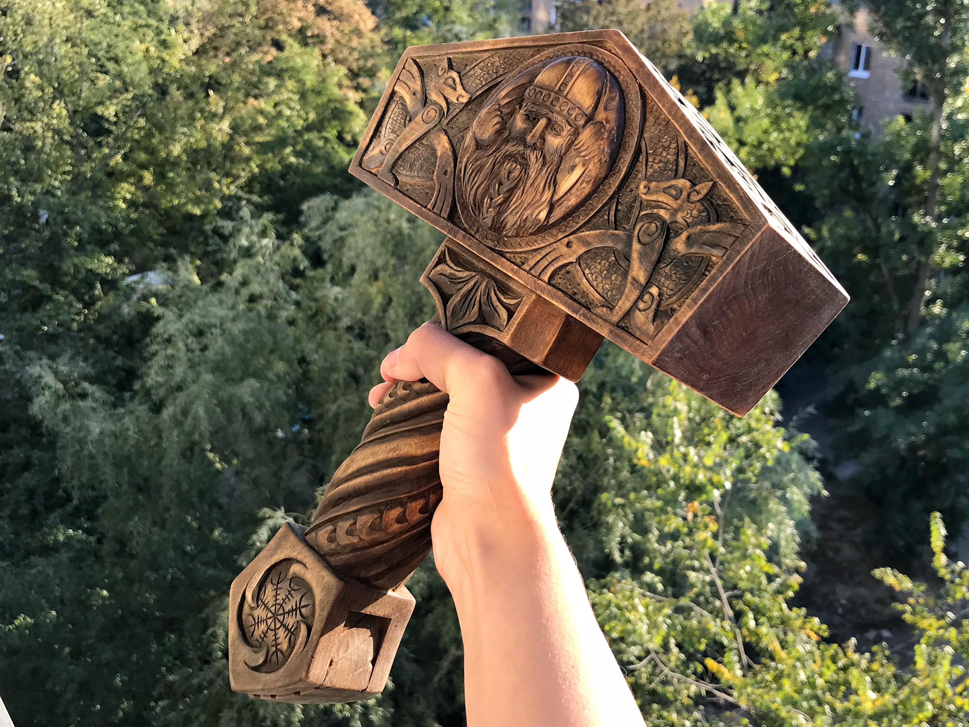 “Mjölnir” wooden carved hammer of Thor. My new creation. r/woodworking