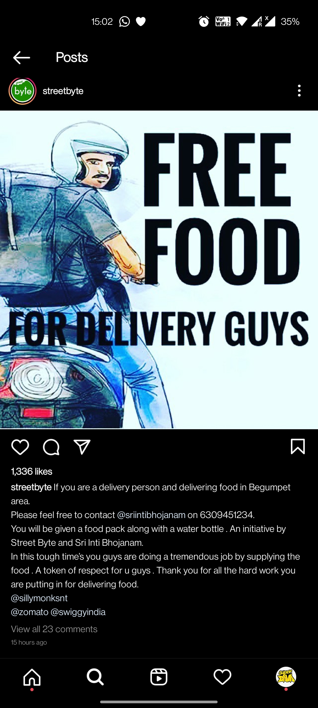 A food YouTuber in Hyderabad is offering free food and water to all the