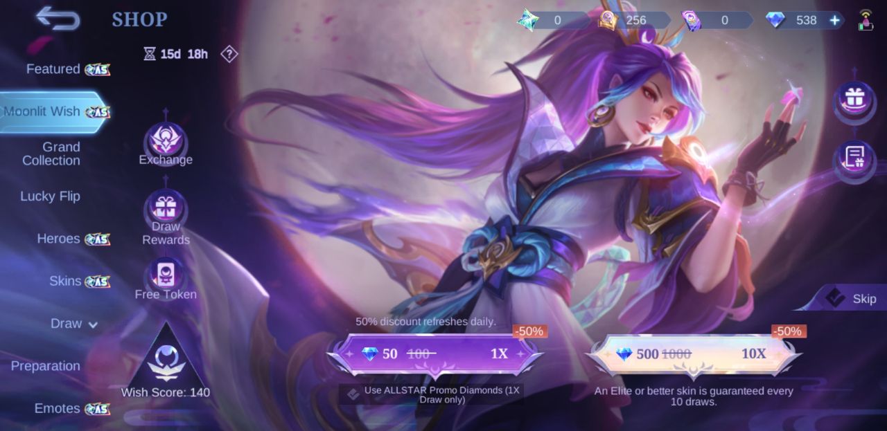 How many times can I use the promo diamonds discount on the moonlit